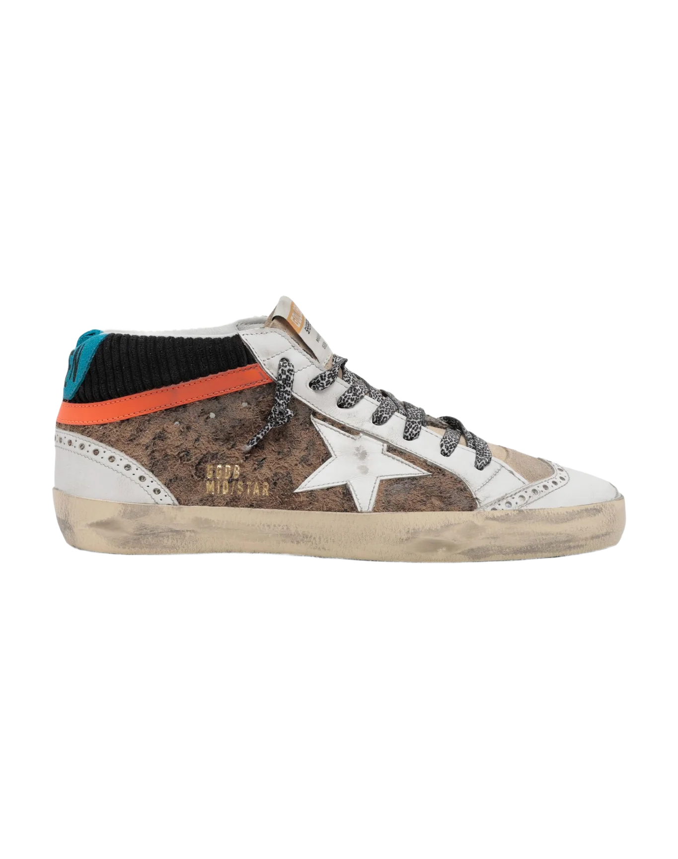 Women | Mid Star Ltd Sneakers with Leopard-Print & Corduroy Suede Upper | Beige Brown Leo x Black x White x Beige x Cyan Blue - Image 8