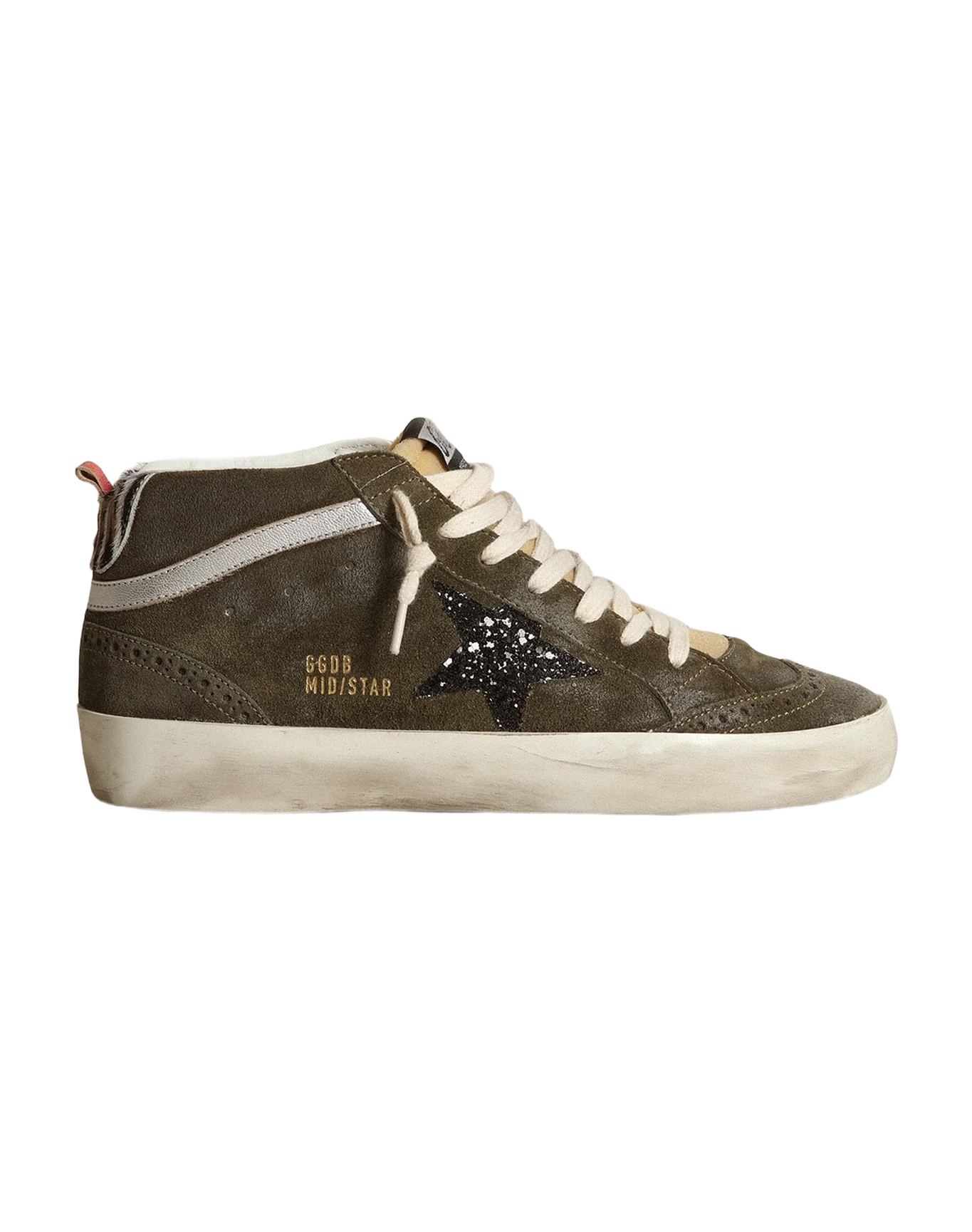 Women | Mid-Star Olive-Green Suede with Black Glitter Star & Pony Skin Heel Tab | Olive Green x Yellow x Black x Zebra x Silver - Image 2