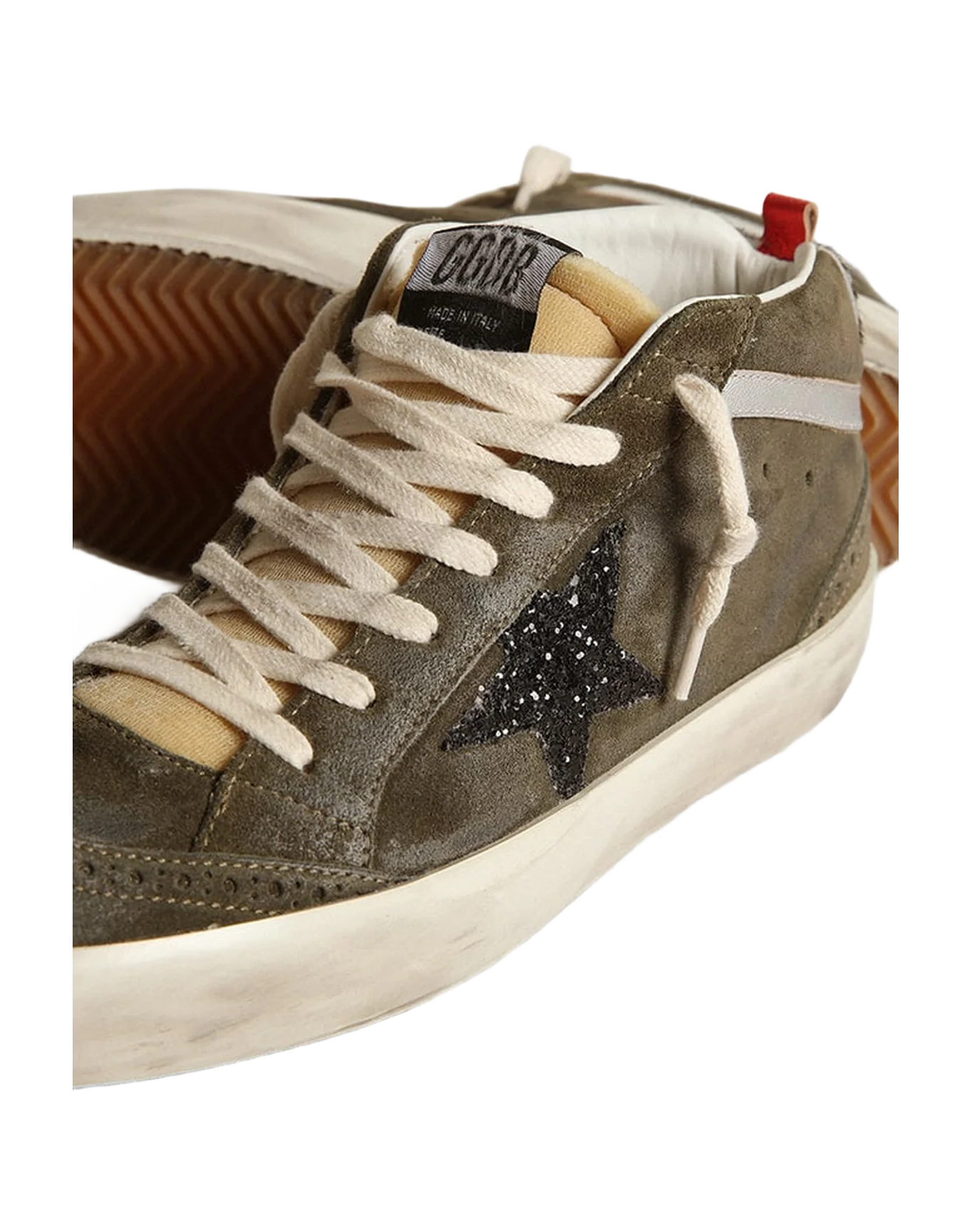 Women | Mid-Star Olive-Green Suede with Black Glitter Star & Pony Skin Heel Tab | Olive Green x Yellow x Black x Zebra x Silver - Image 4