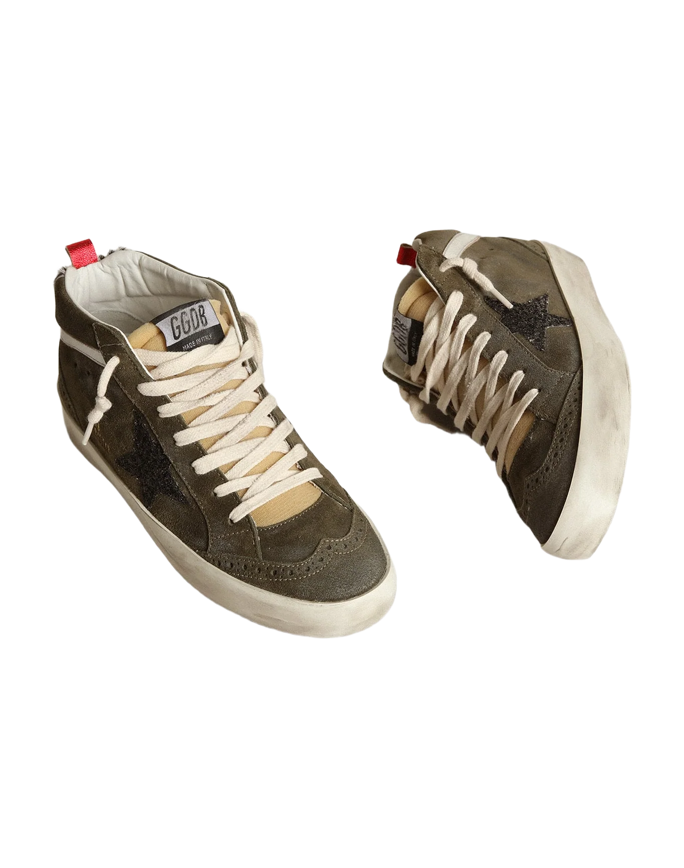 Women | Mid-Star Olive-Green Suede with Black Glitter Star & Pony Skin Heel Tab | Olive Green x Yellow x Black x Zebra x Silver - Image 5