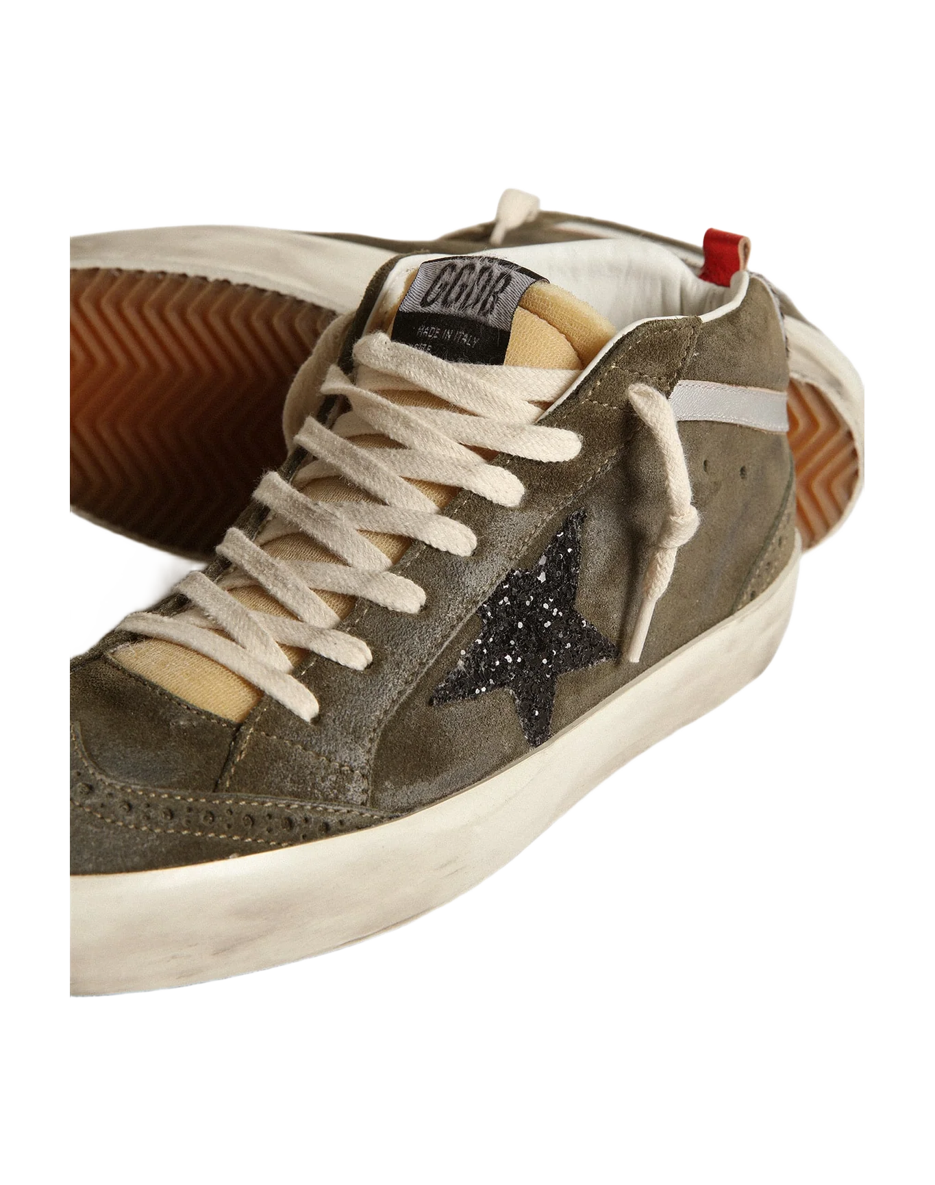 Women | Mid-Star Olive-Green Suede with Black Glitter Star & Pony Skin Heel Tab | Olive Green x Yellow x Black x Zebra x Silver - Image 8