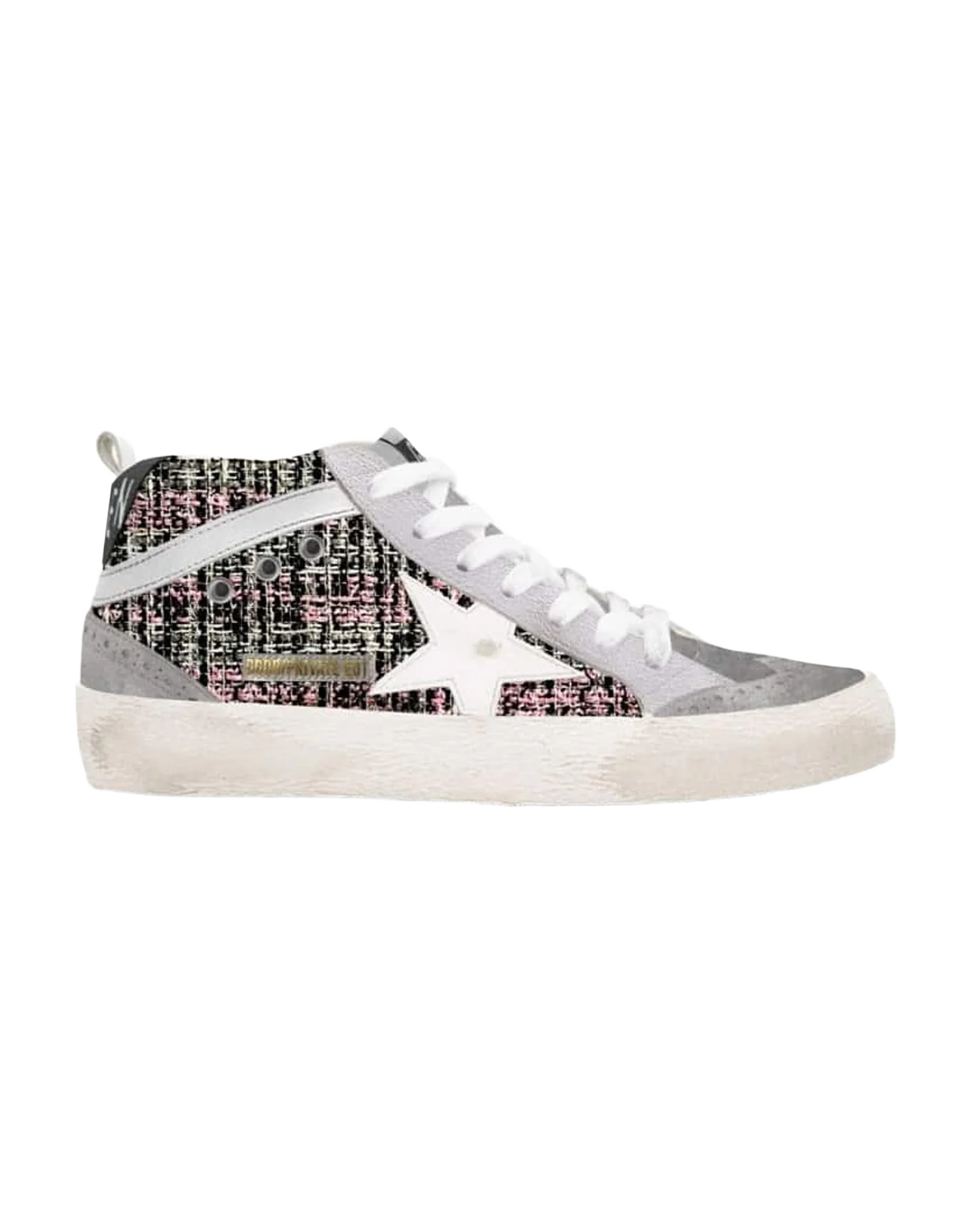 Women | Mid Star Sneakers Bouclé Upper with White Leather Star & Laminated Wave | White Black Pink x Ice x White