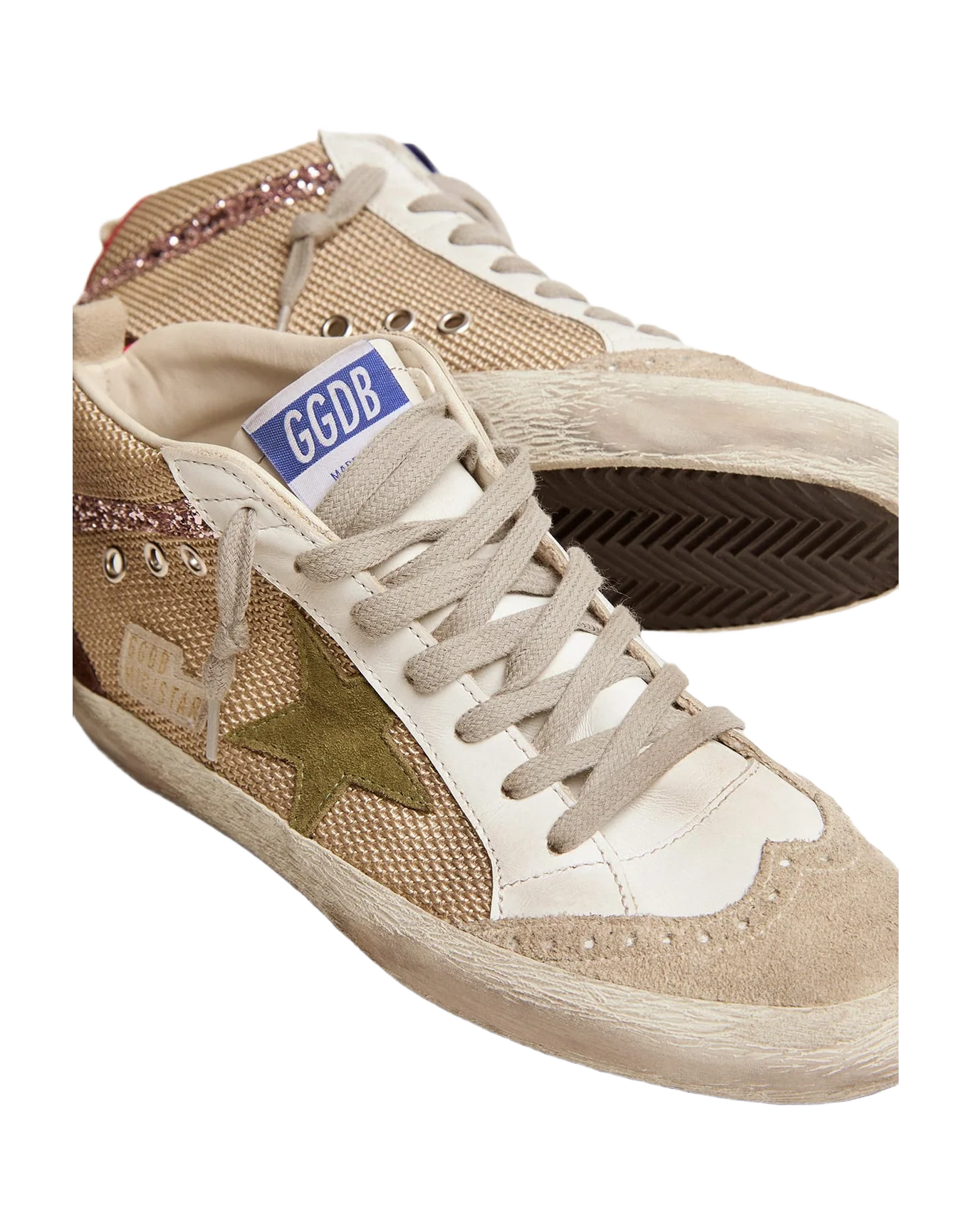 Women | Mid Star Sneakers Cream-Colored Mesh with Suede & Glitter Details | Cream x Ice x Light Army x Brown x Pink - Image 5