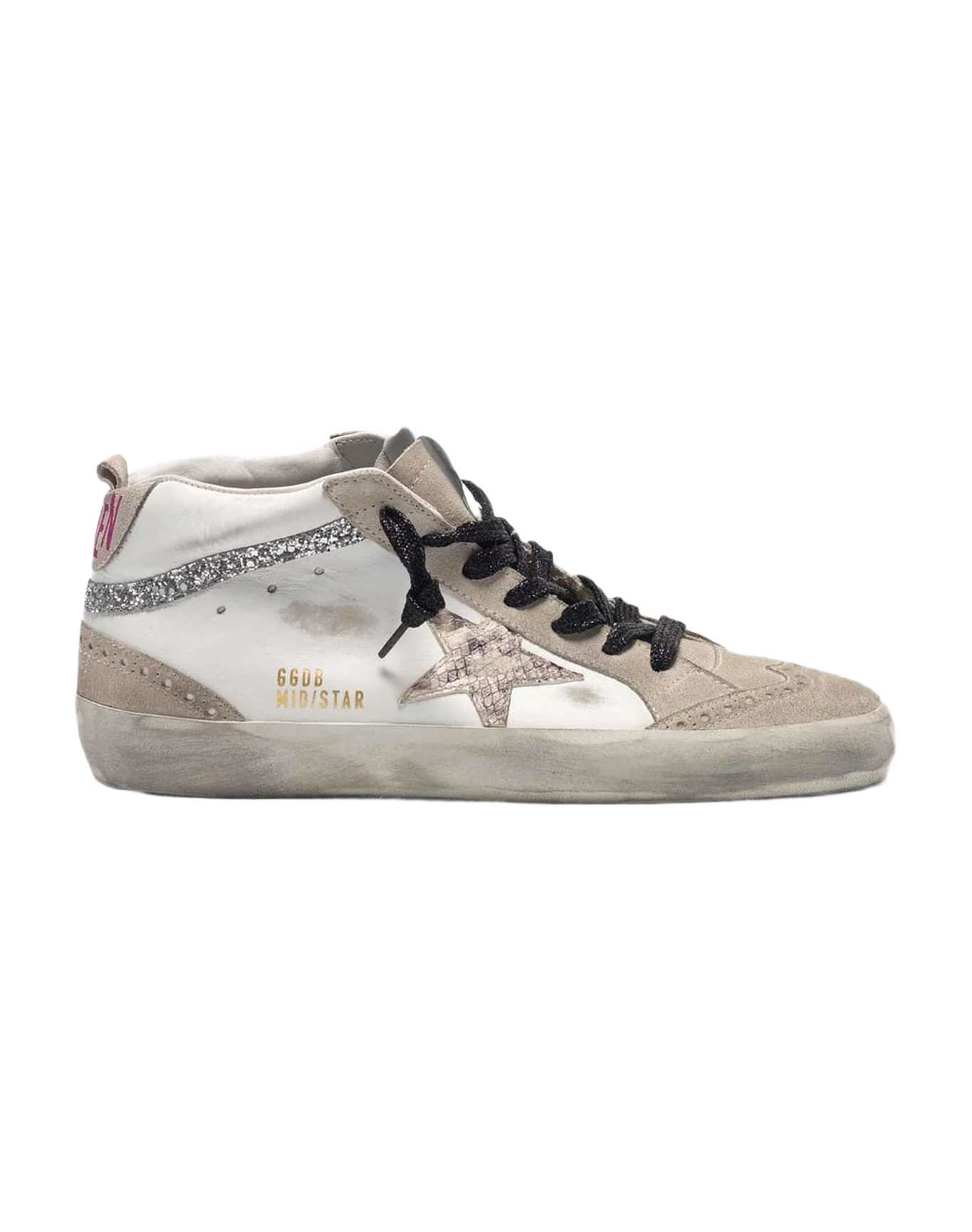 Women | Mid-Star Sneakers Leather with Snakeskin-Print Star & Glitter Inserts - Image 3