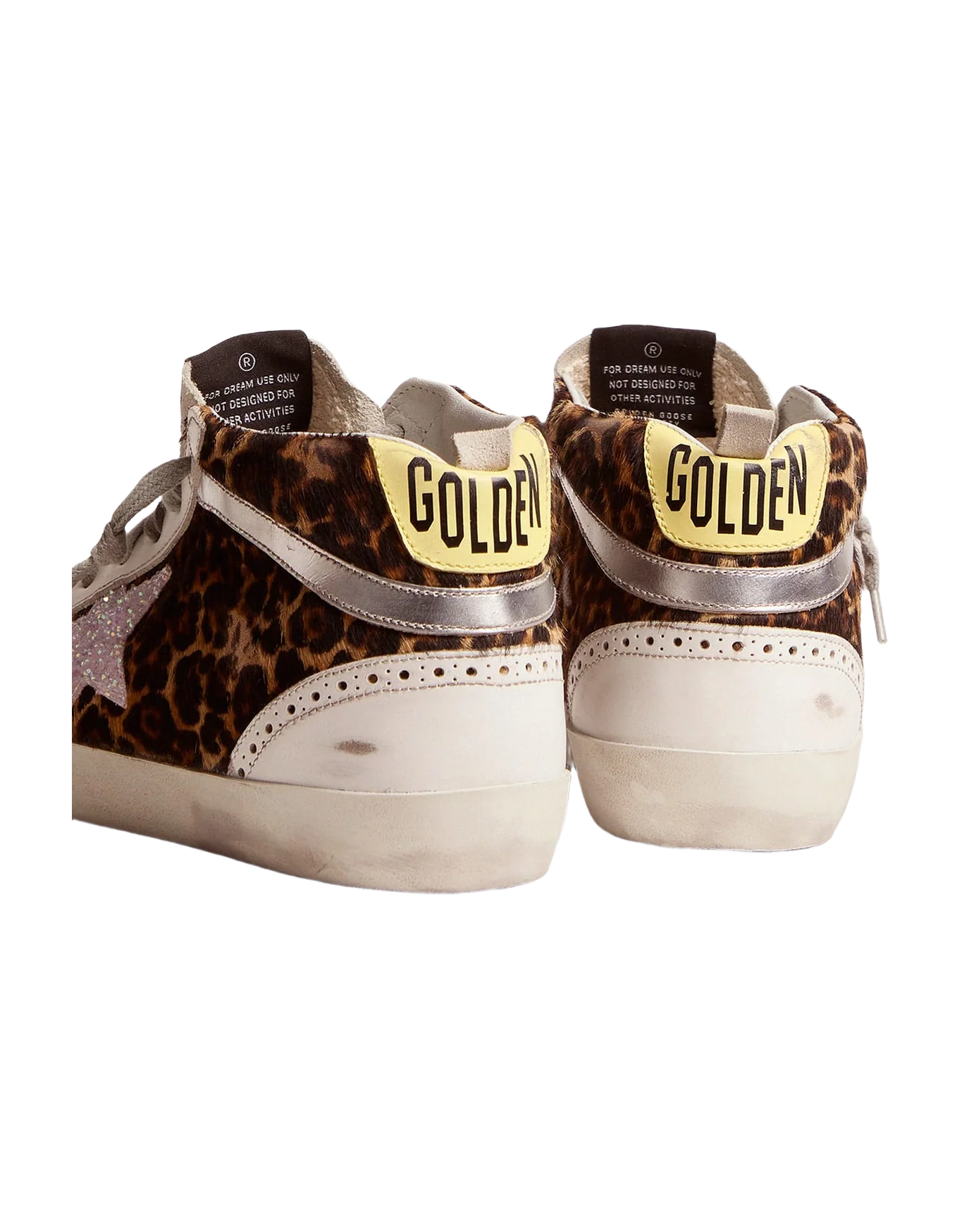 Women | Mid-Star Sneakers Ltd Leopard-Print Pony Skin with Glittery Star | Beige Brown Leo x Pink x Yellow - Image 3