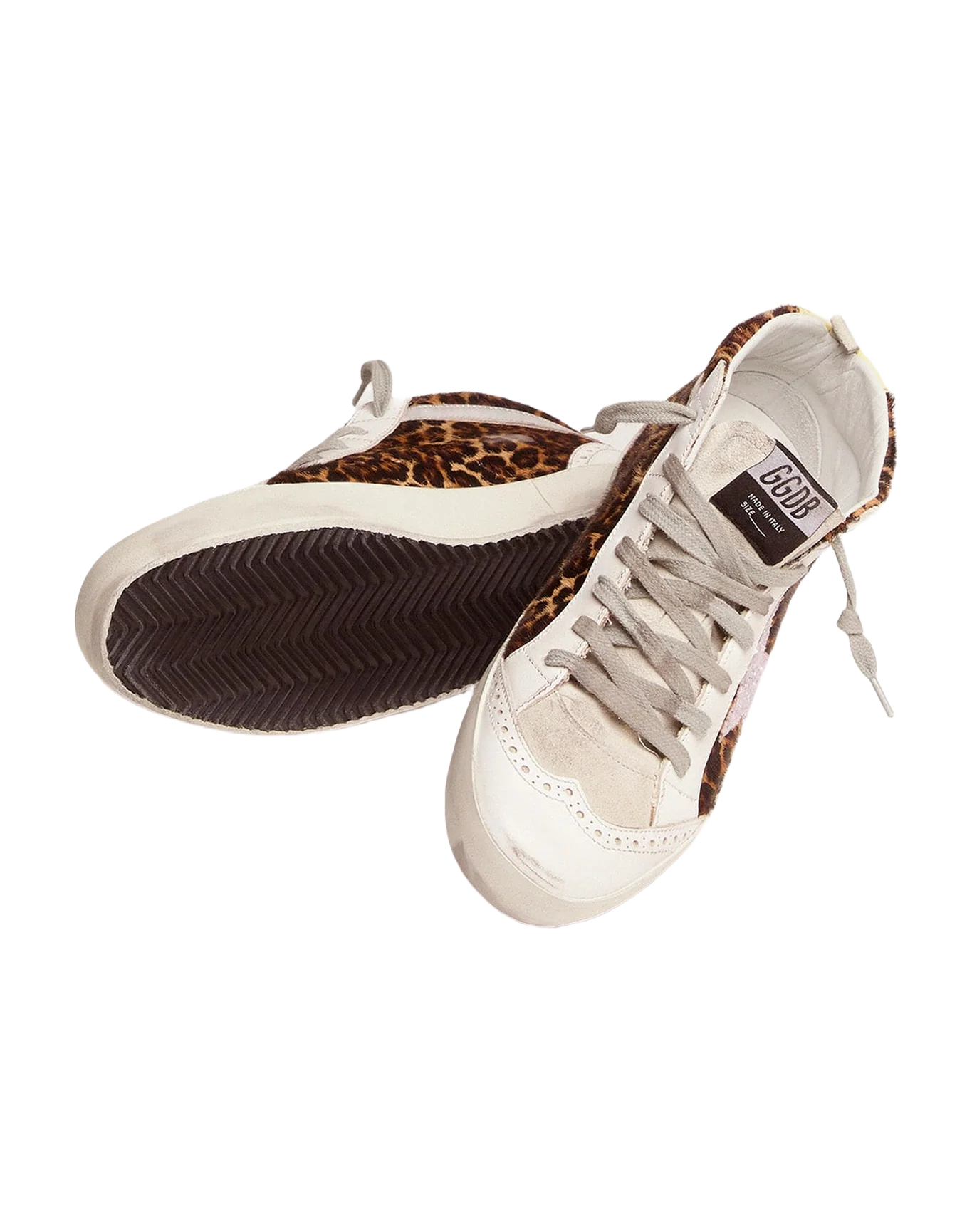 Women | Mid-Star Sneakers Ltd Leopard-Print Pony Skin with Glittery Star | Beige Brown Leo x Pink x Yellow - Image 5