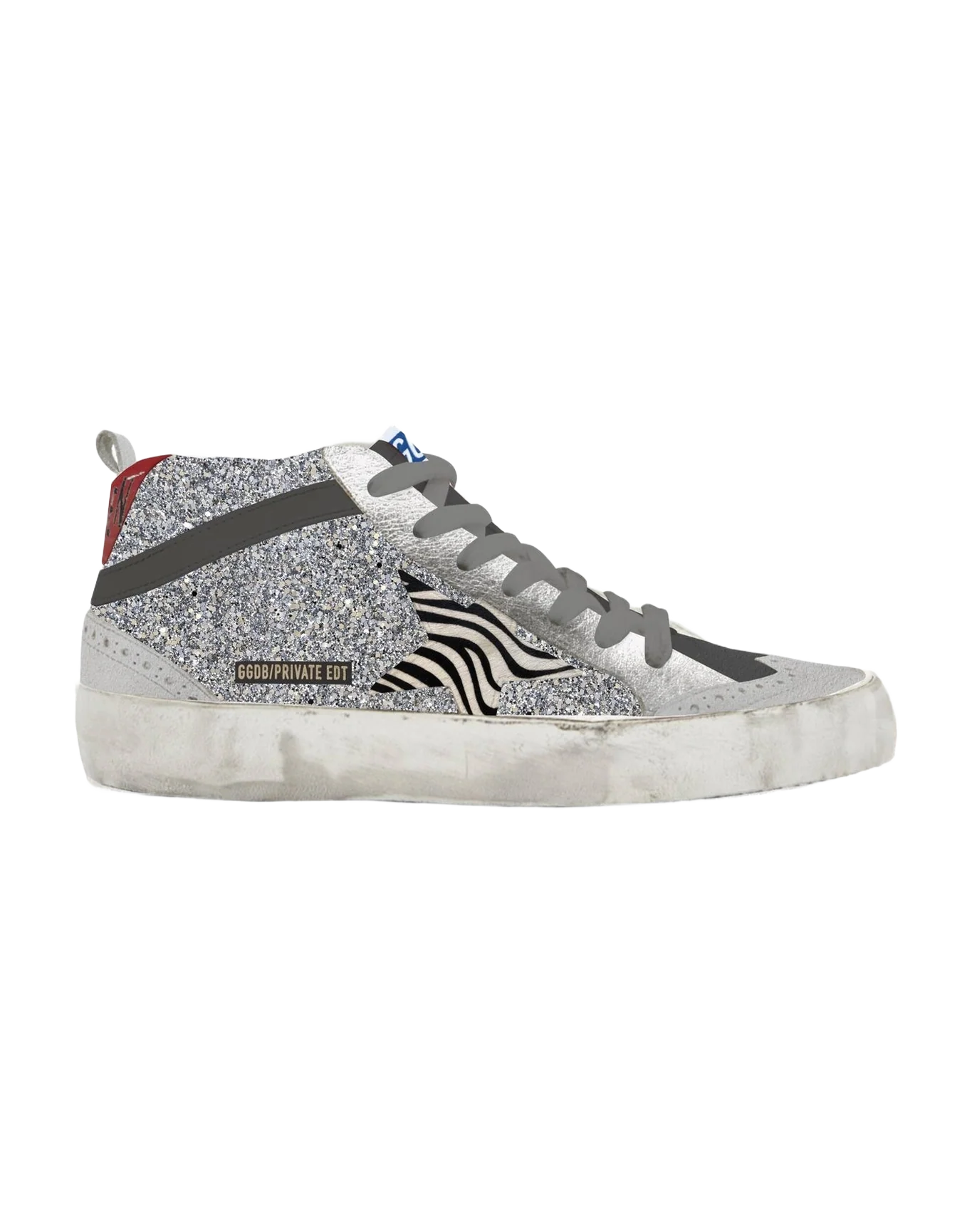Women | Mid Star Sneakers Silver Glittered Zebra Print