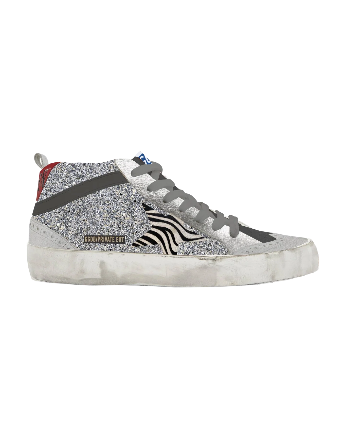 Women | Mid Star Sneakers Silver Glittered Zebra Print - Image 2