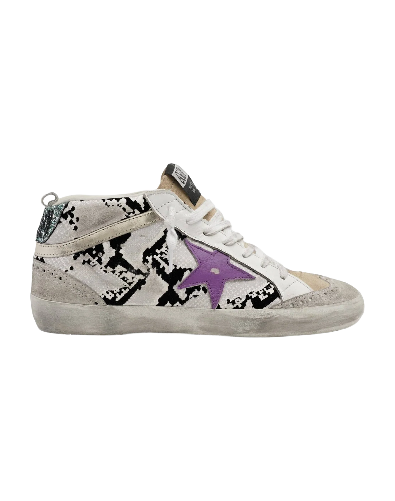 Women | Mid Star Sneakers Snake Print Leather with Purple Star | Grey Phyton x Ice x Cappuccino x Purple x Platinum