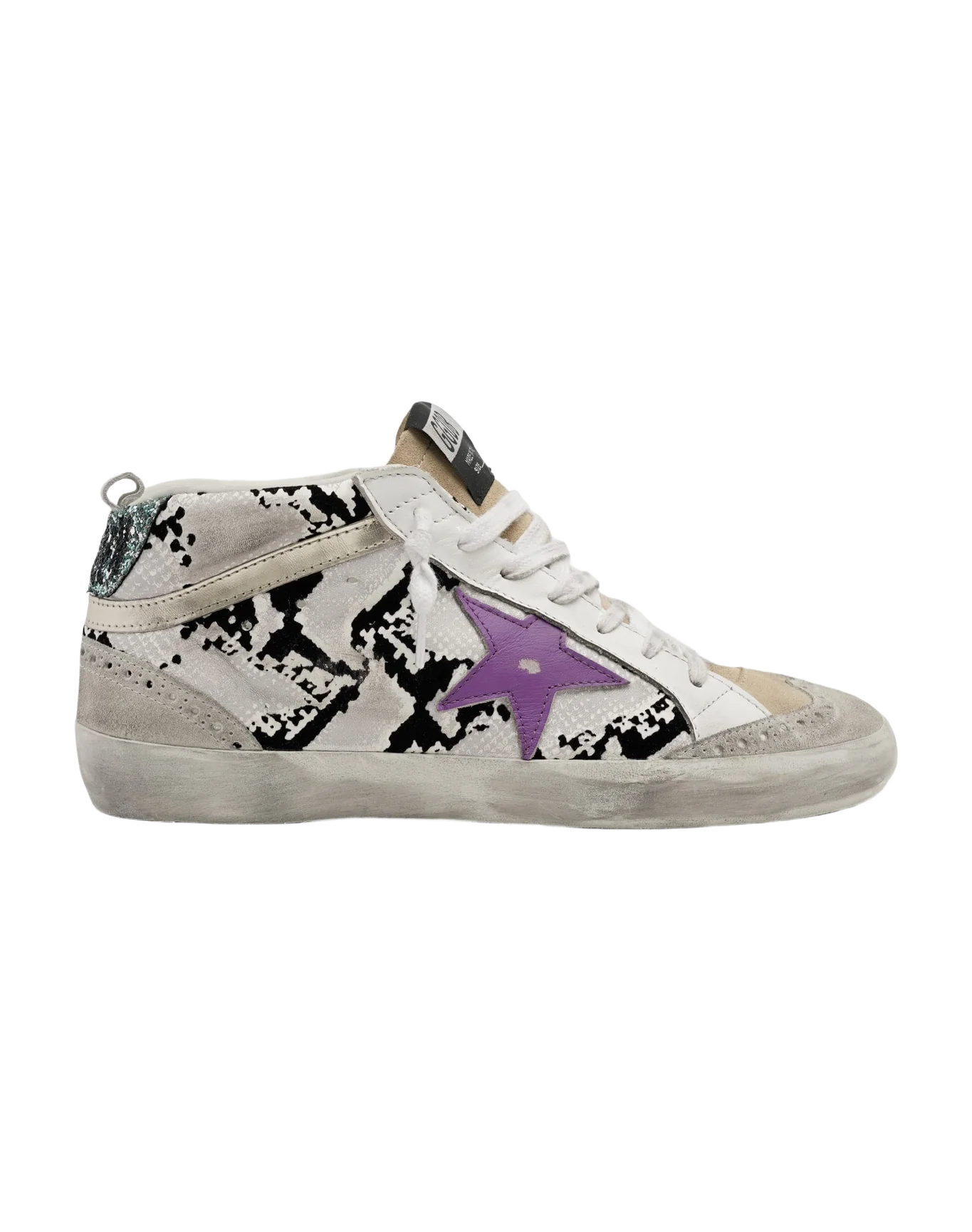 Women | Mid Star Sneakers Snake Print Leather with Purple Star | Grey Phyton x Ice x Cappuccino x Purple x Platinum - Image 2