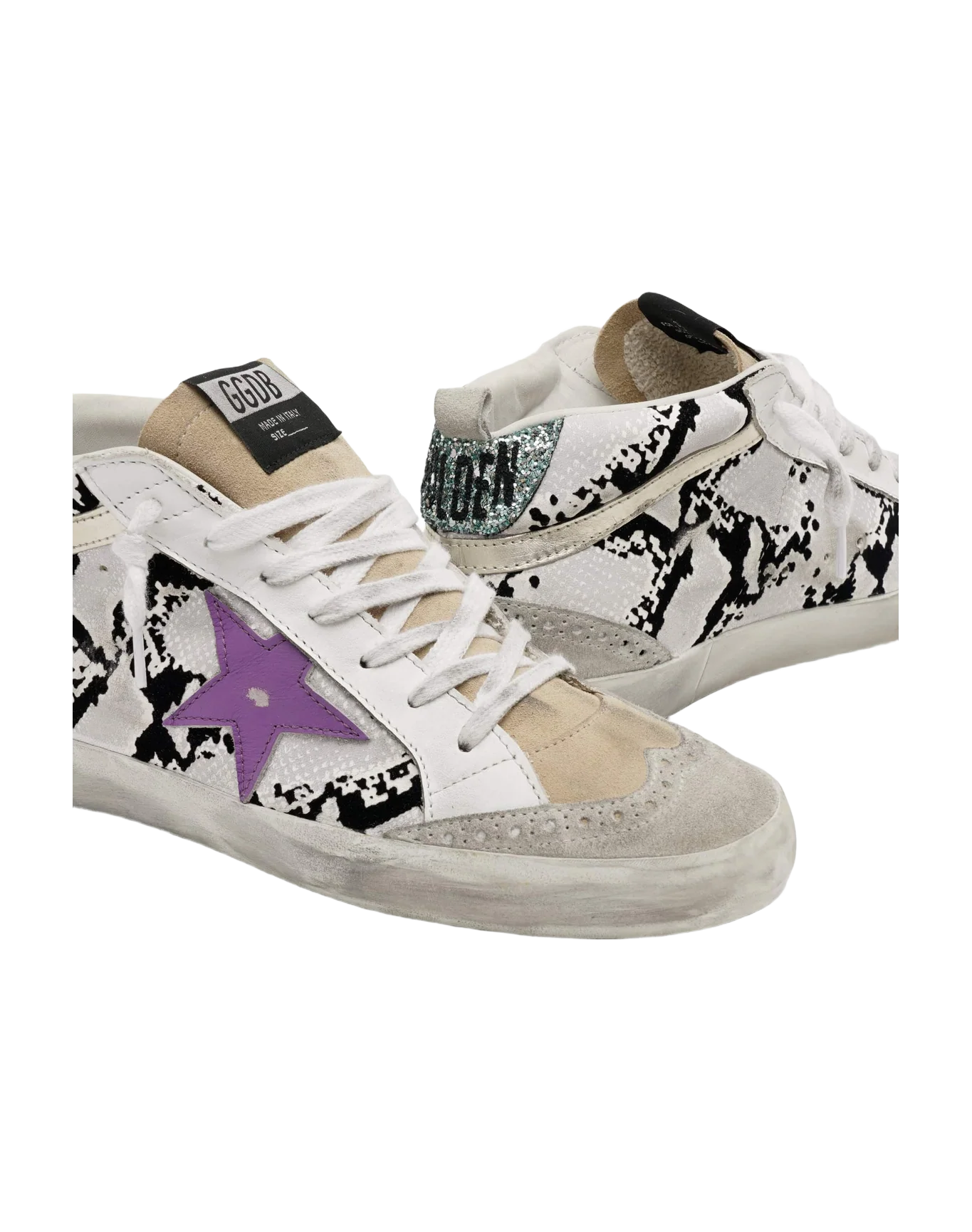 Women | Mid Star Sneakers Snake Print Leather with Purple Star | Grey Phyton x Ice x Cappuccino x Purple x Platinum - Image 4