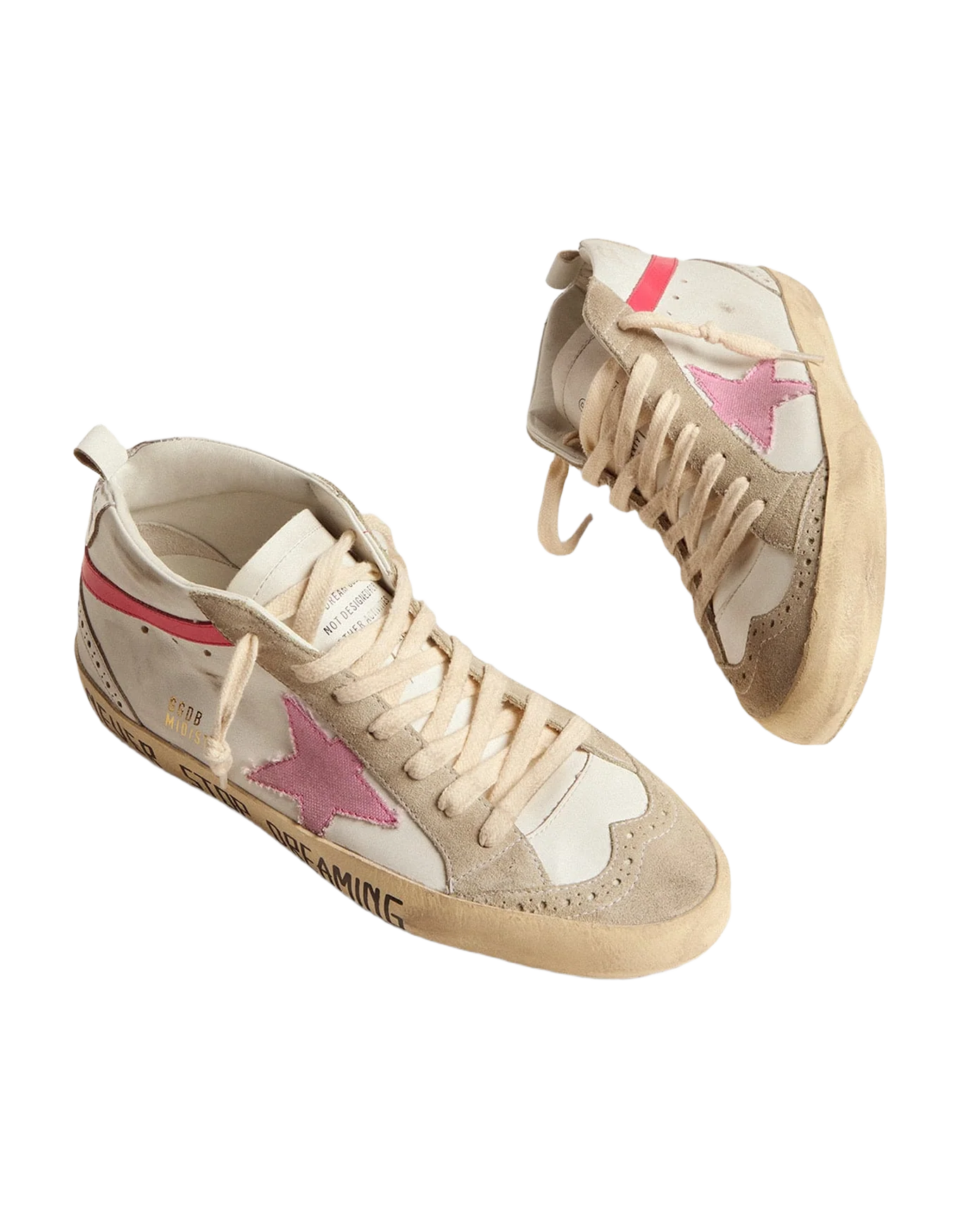 Women | Mid Star Sneakers White Leather with Pink Star & Black Lettering | White x Ice x Baby Pink x Dark Pink - Image 3