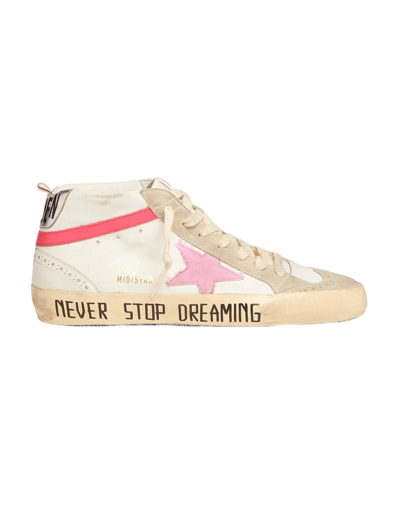Women | Mid Star Sneakers White Leather with Pink Star & Black Lettering | White x Ice x Baby Pink x Dark Pink - Image 6