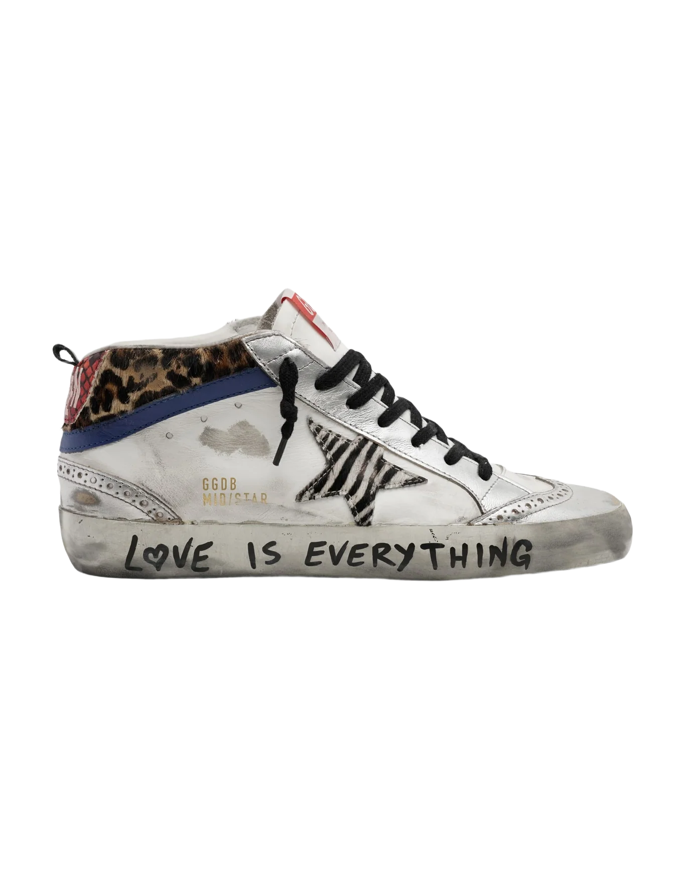 Women | Mid Star Sneakers with Animal-Print Details & Handwritten Lettering | White x Silver x Black Zebra x Bluette - Image 3