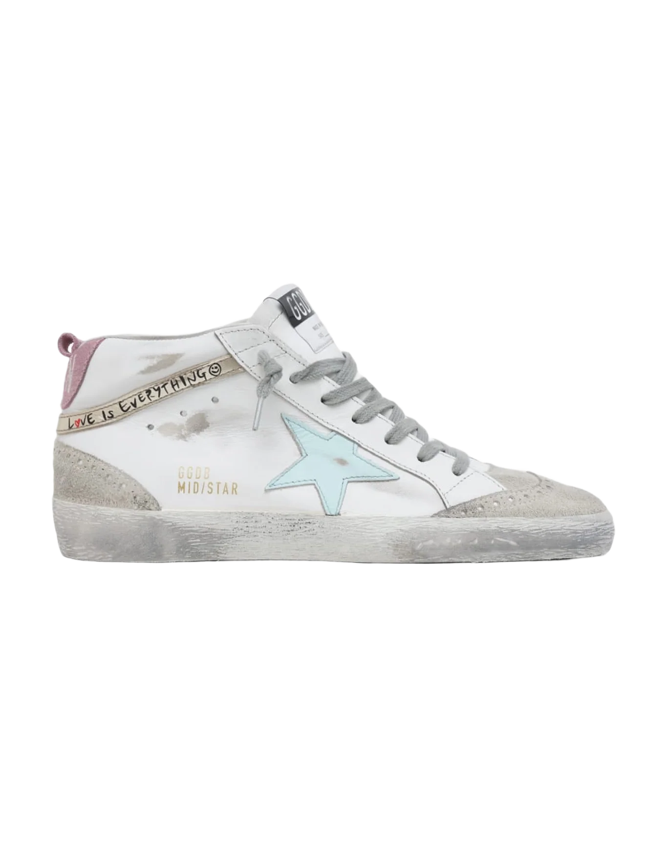 Women | Mid Star Sneakers with "Love Is Everything" Lettering | White x Ice x Ice Blue x Platinum - Image 3
