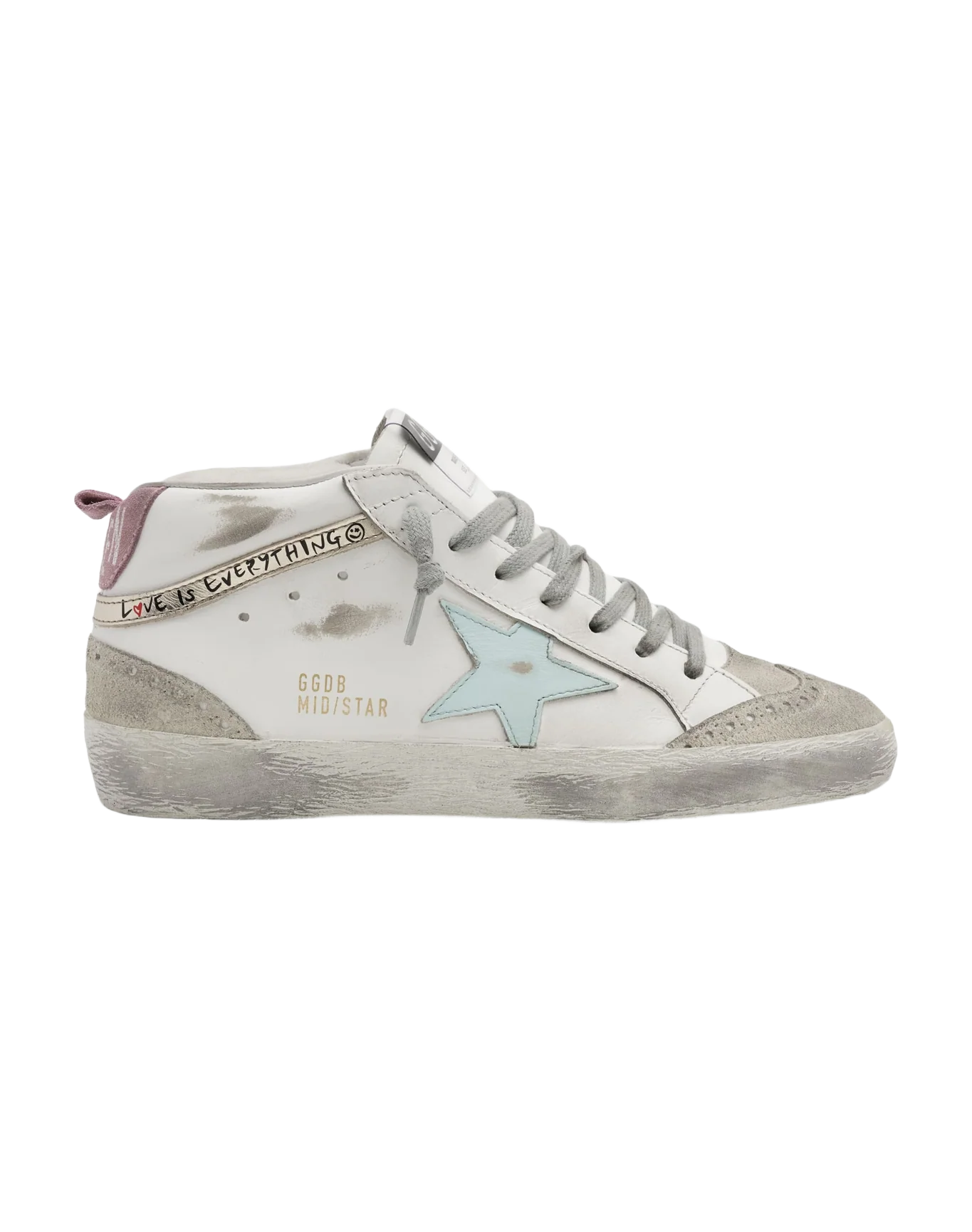 Women | Mid Star Sneakers with "Love Is Everything" Lettering | White x Ice x Ice Blue x Platinum - Image 4