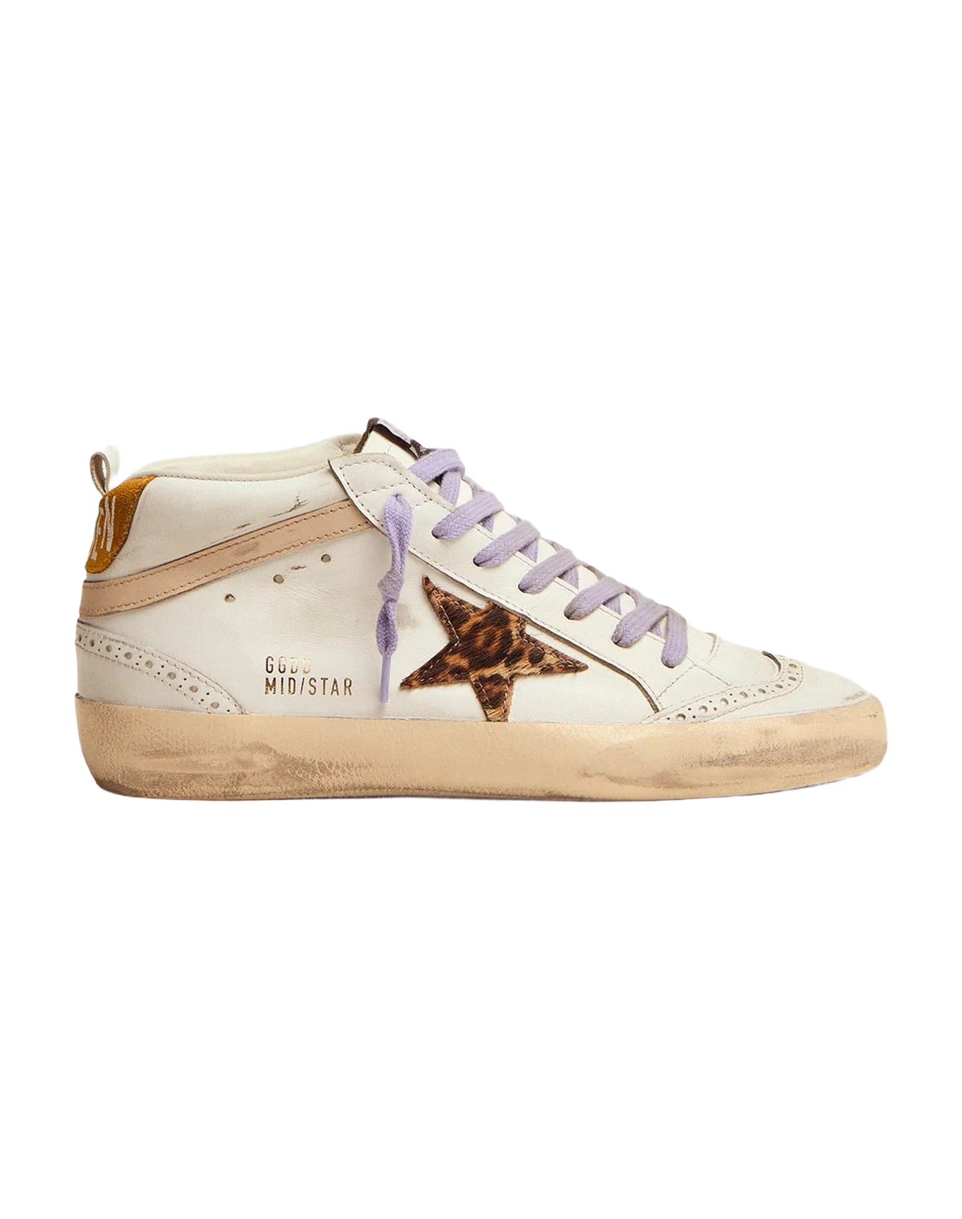 Women | Mid Star Sneakers with Pony Skin Star & Orange Heel Tab | White x Beige Brown Leo x Beige x Light Orange - Image 6