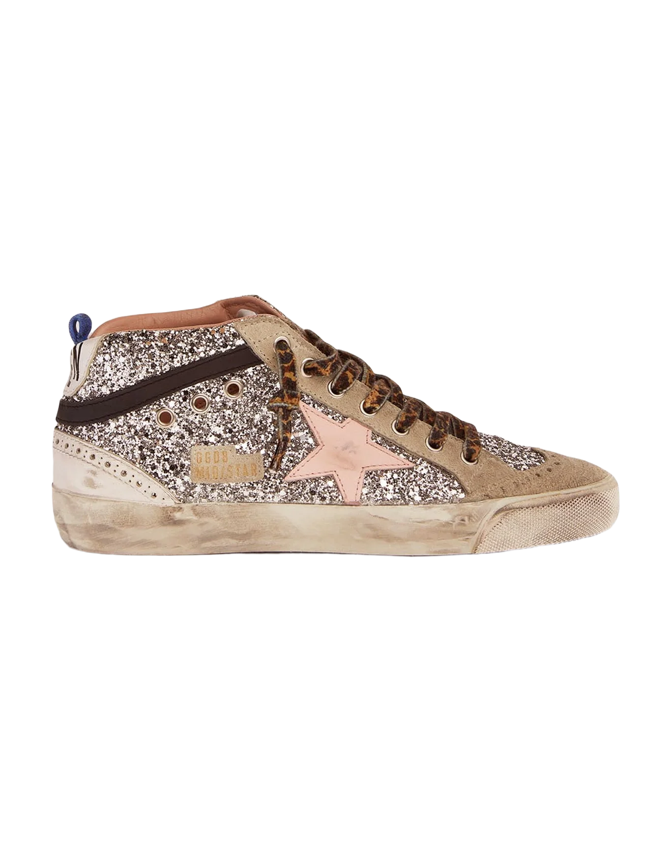 Women | Mid Star Sneakers with Silver Glitter Upper & Pale Pink Star | Silver x Light Pink x White x Black - Image 7
