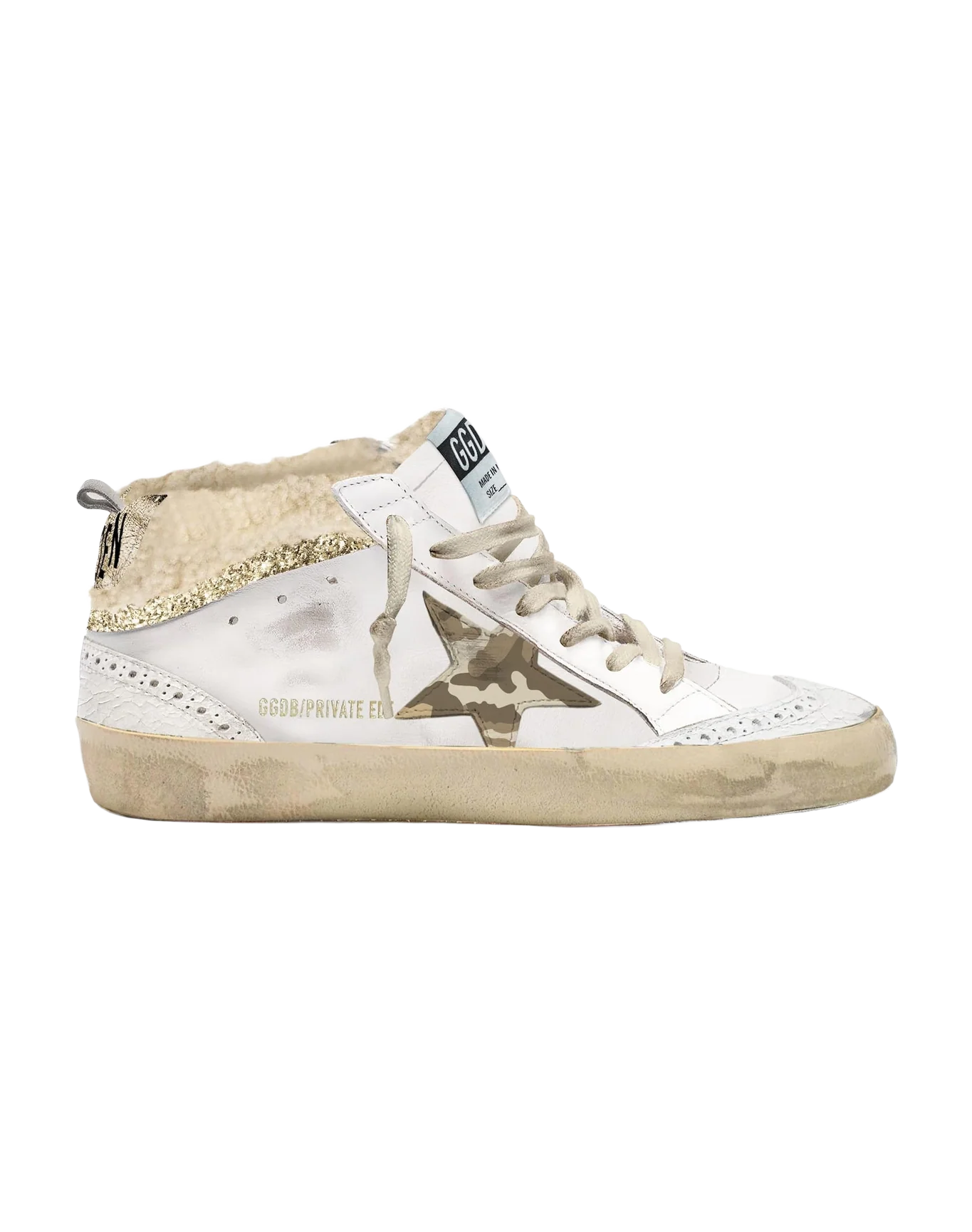 Women | Mid Star White Leather with Camouflage Green Star & Gold Heel Tab | White x Camouflage Green x Gold - Image 2