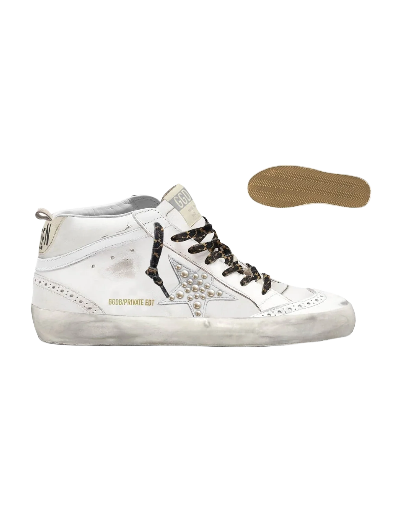 Women | Mid Star White Leather with Pearls & Leopard Laces | White x Ivory