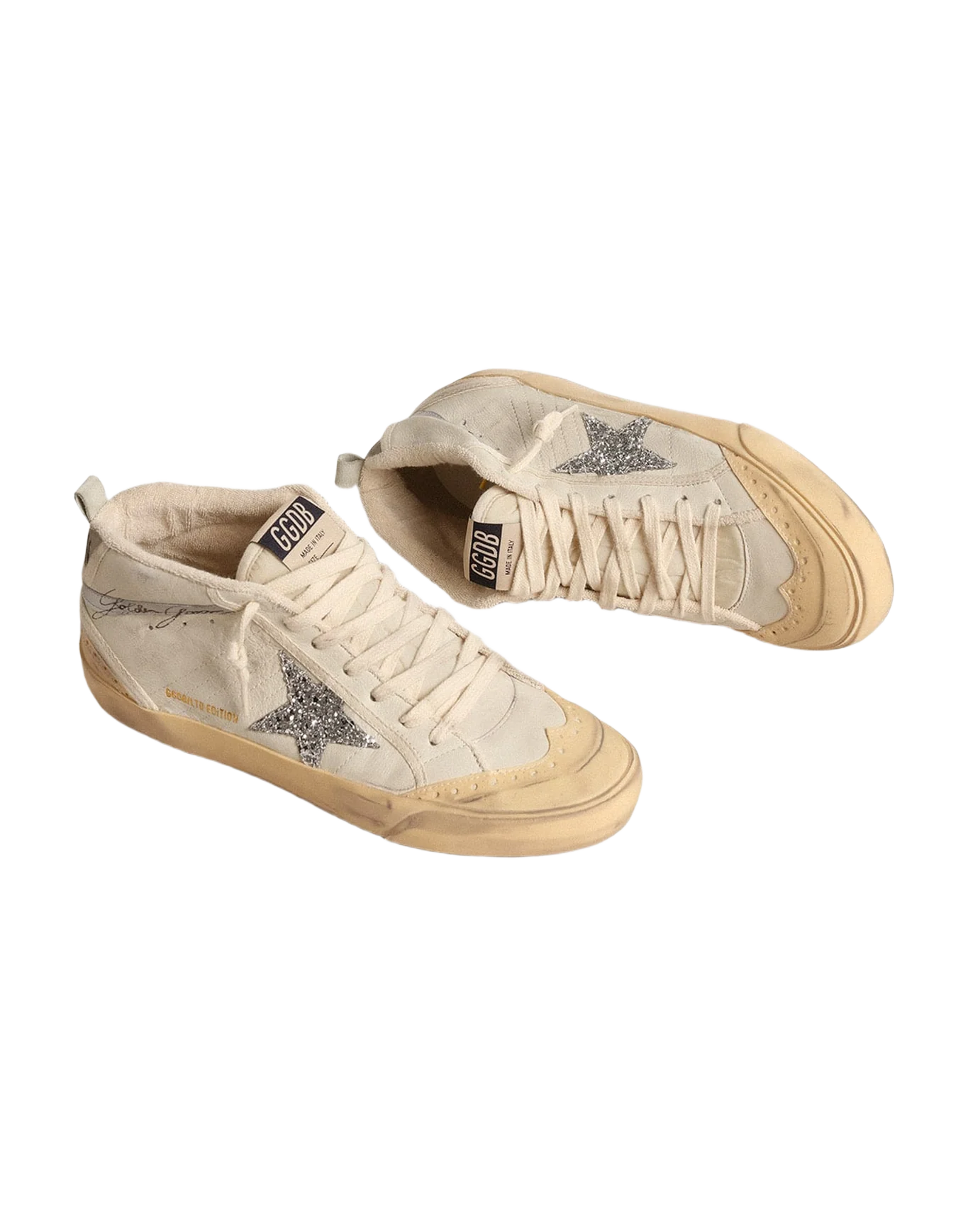Women | Mid Star with Glitter Star & Metallic Leather Flash | White x Vanilla x Silver - Image 4
