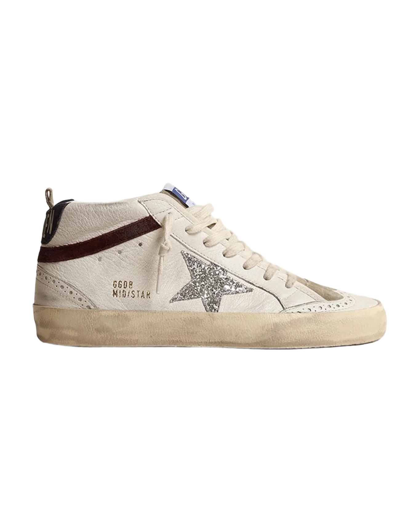 Women | Mid Star with Silver Glitter Star & Dark Blue Suede Heel Tab | White x Silver x Wine x Medieval Blue