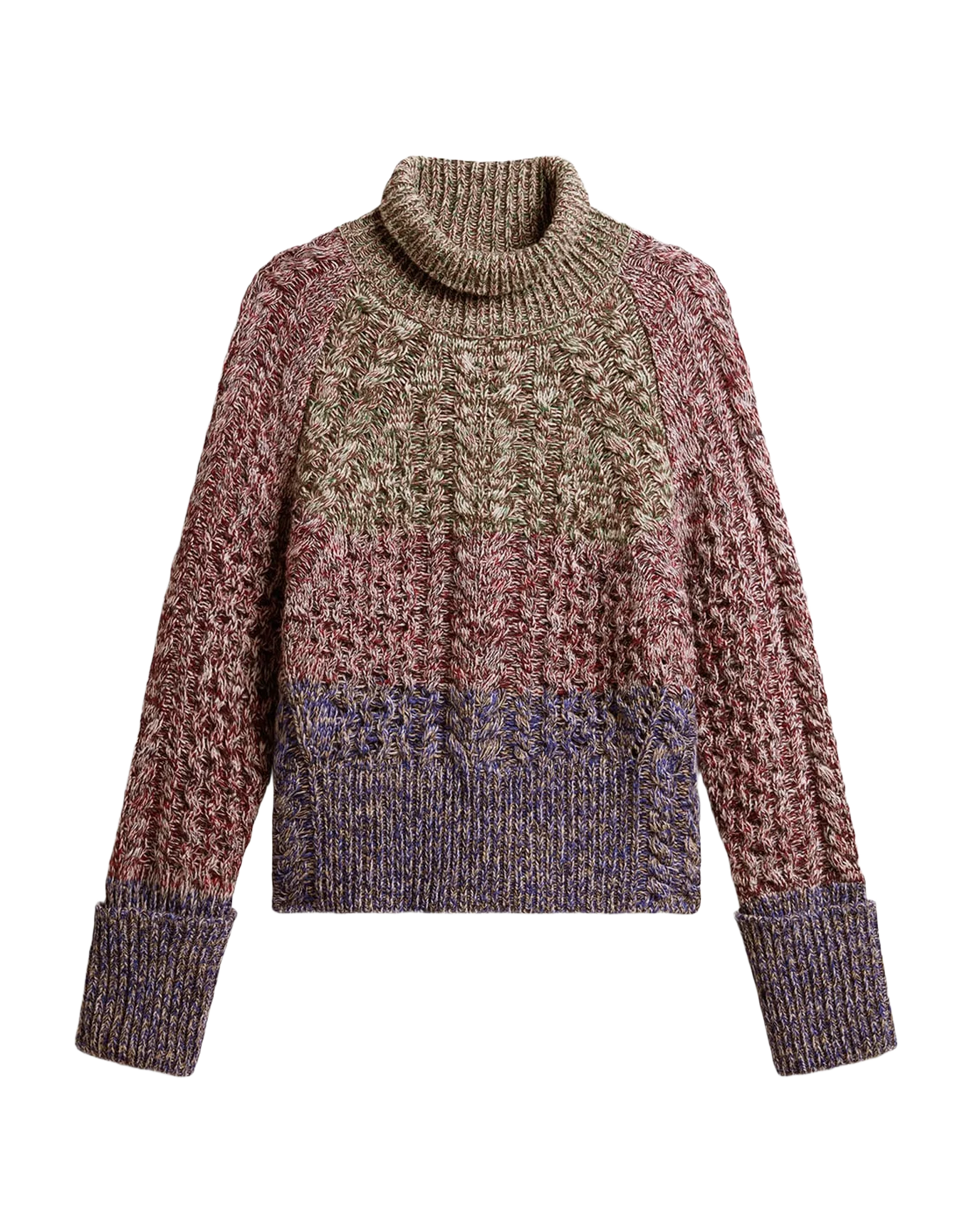Women | Multicolored High Neck Sweater with Mouliné Yarn | Multicolor x Green x Blue - Image 2