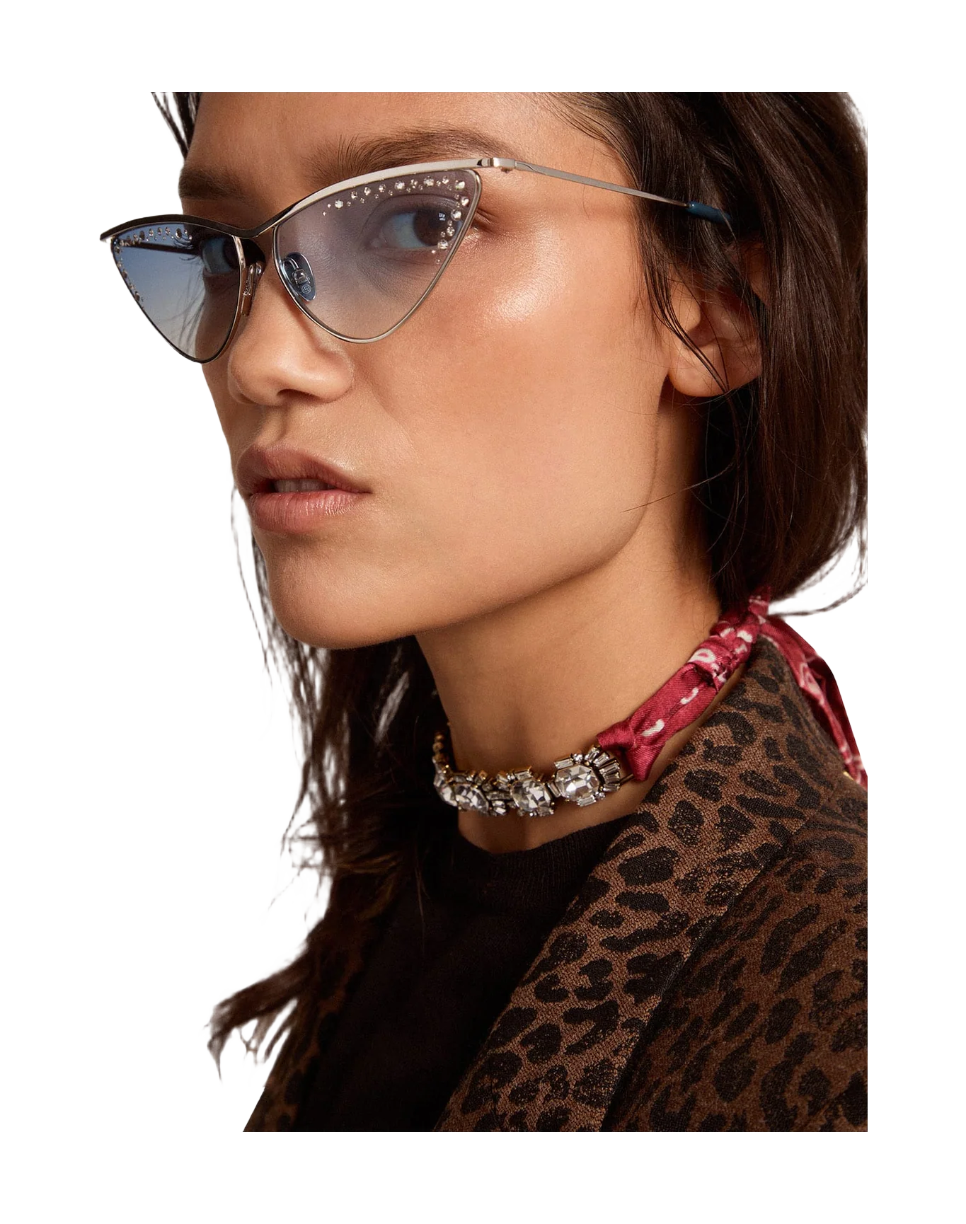 Women | Necklace Antique Gold Color with Crystals & Printed Scarf | Antique Gold x Spiced Apple - Image 3