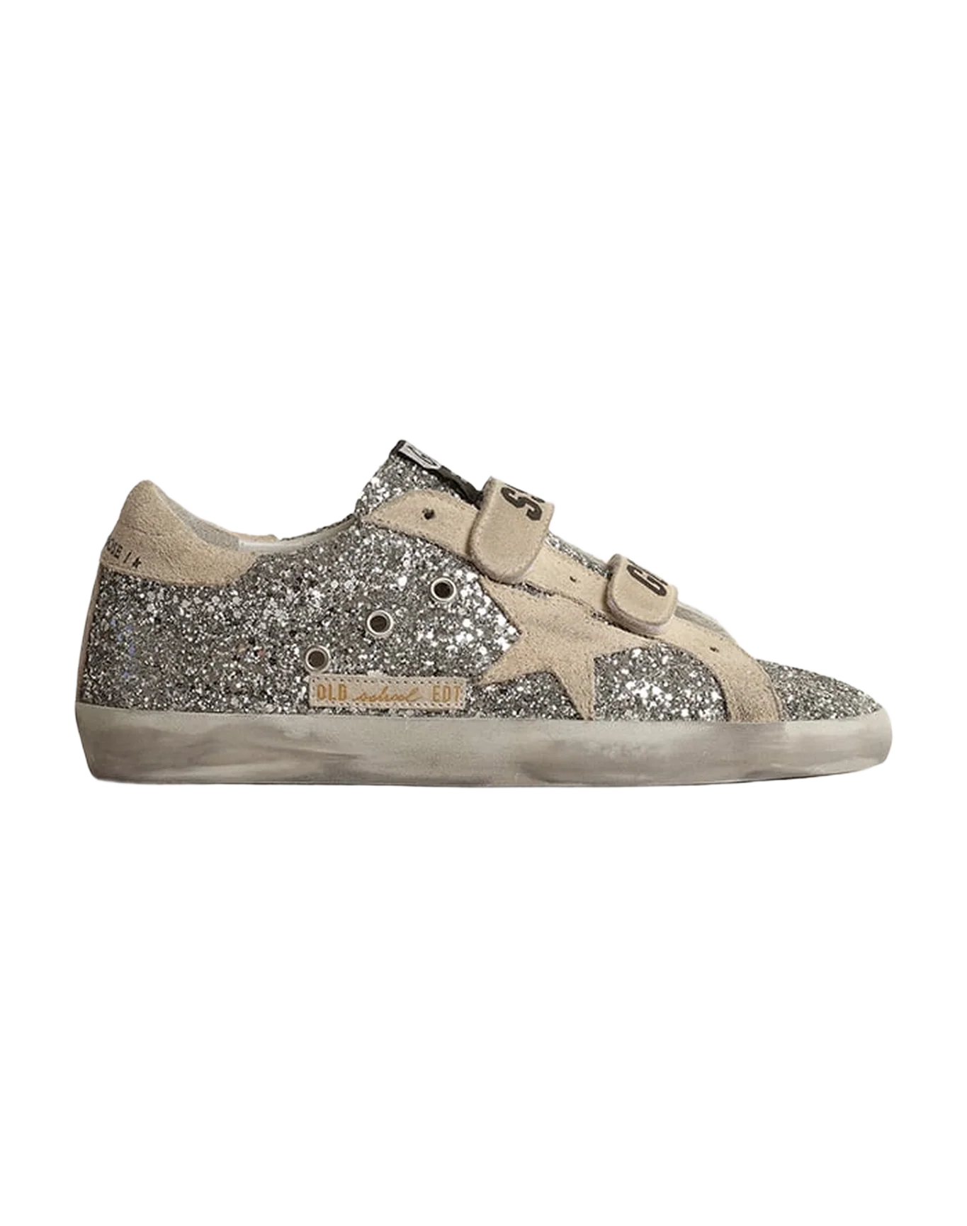 Women | Old School Sneakers Glitter with Suede Heel Tab & Star | Silver x Pearl - Image 9