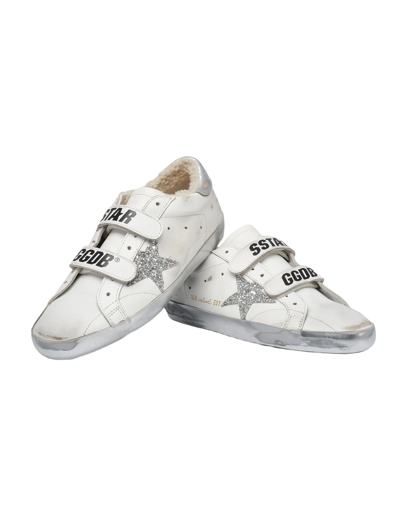 Women | Old School Sneakers with Shearling Lining & Glittering Star | White x Silver x Beige - Image 5