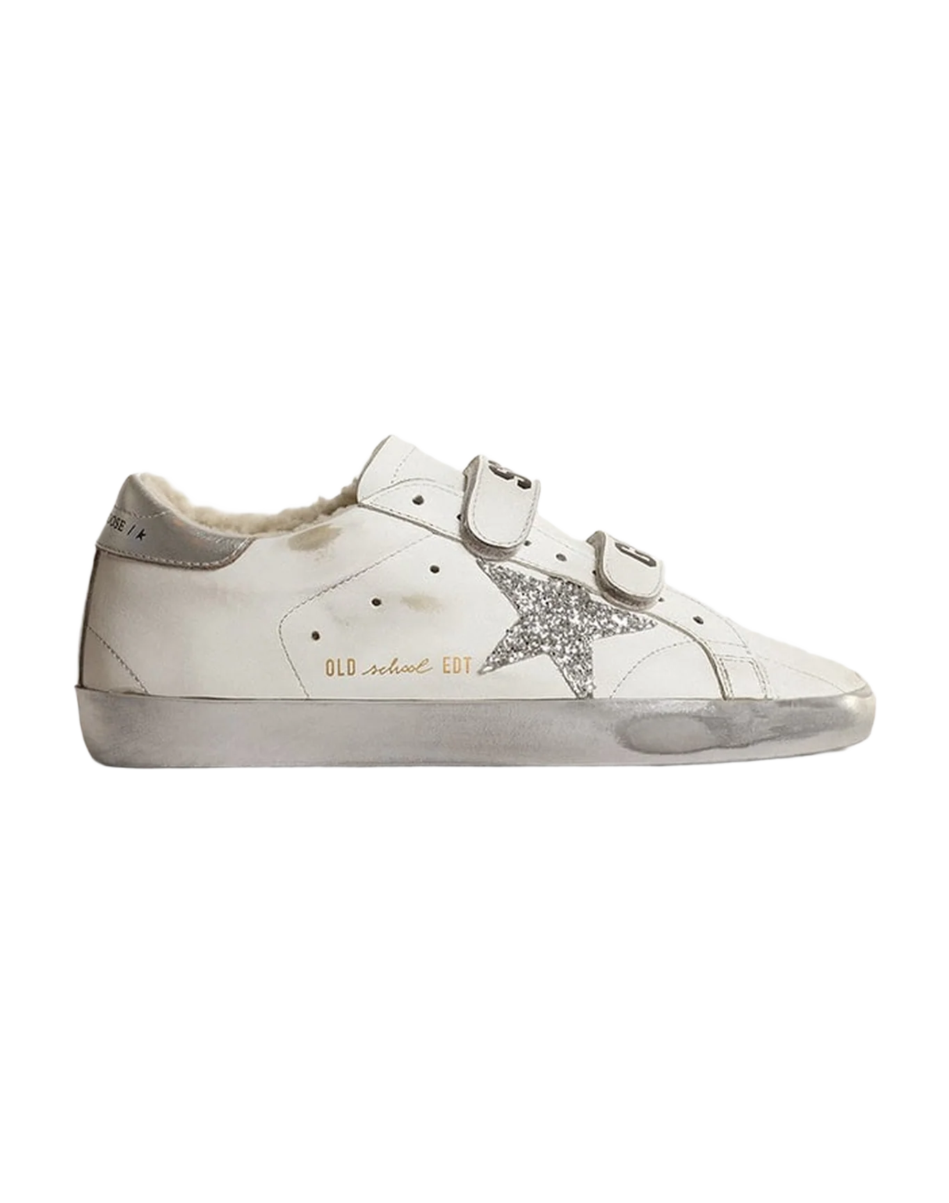 Women | Old School Sneakers with Shearling Lining & Glittering Star | White x Silver x Beige - Image 6