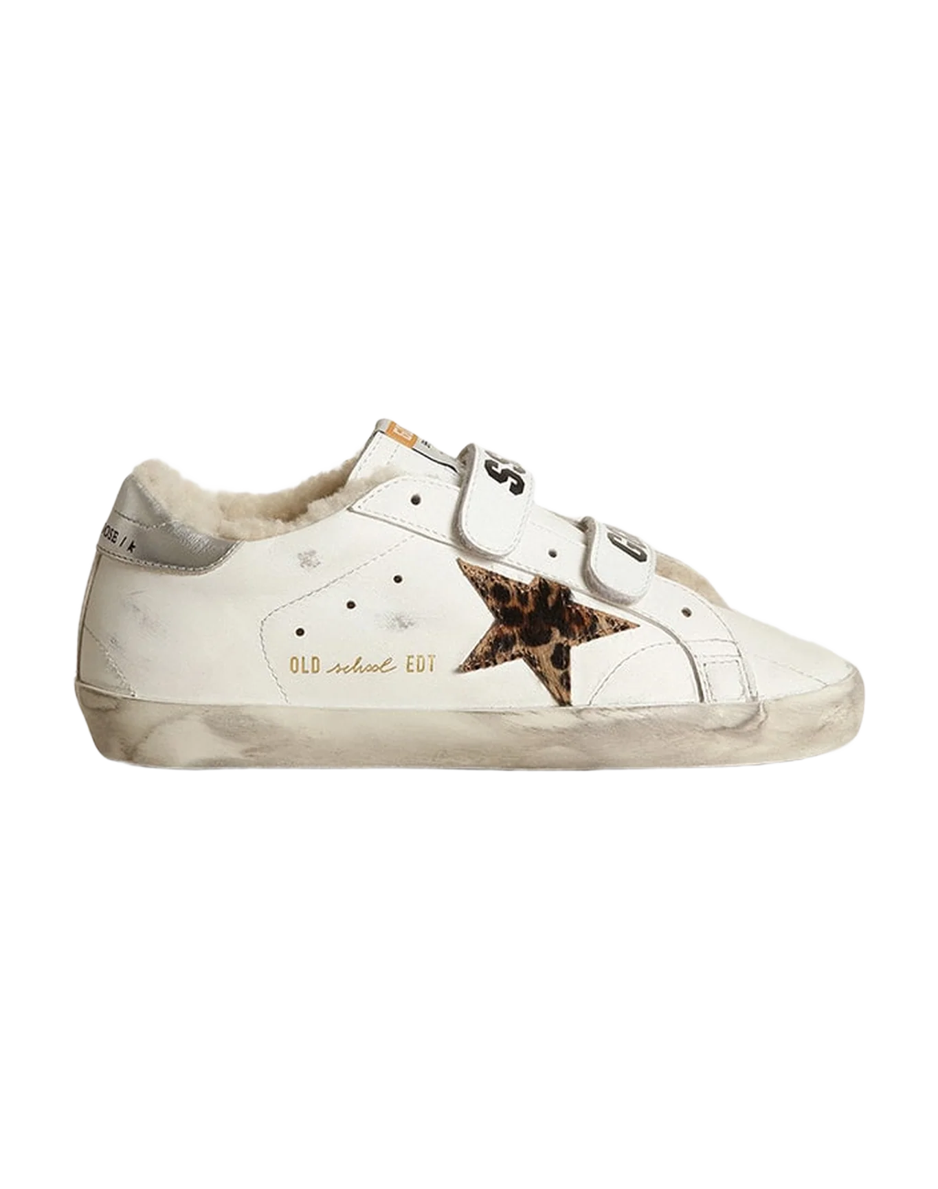 Women | Old School with Leopard Pony Skin Star & Beige Shearling Lining | White x Beige Brown Leo x Silver x Beige - Image 8