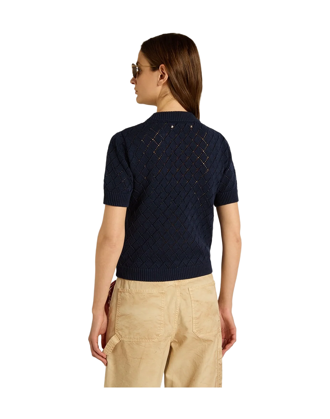 Women | Open-Weave Knit with Midnight Blue Argyle Pattern | Eclipse - Image 4