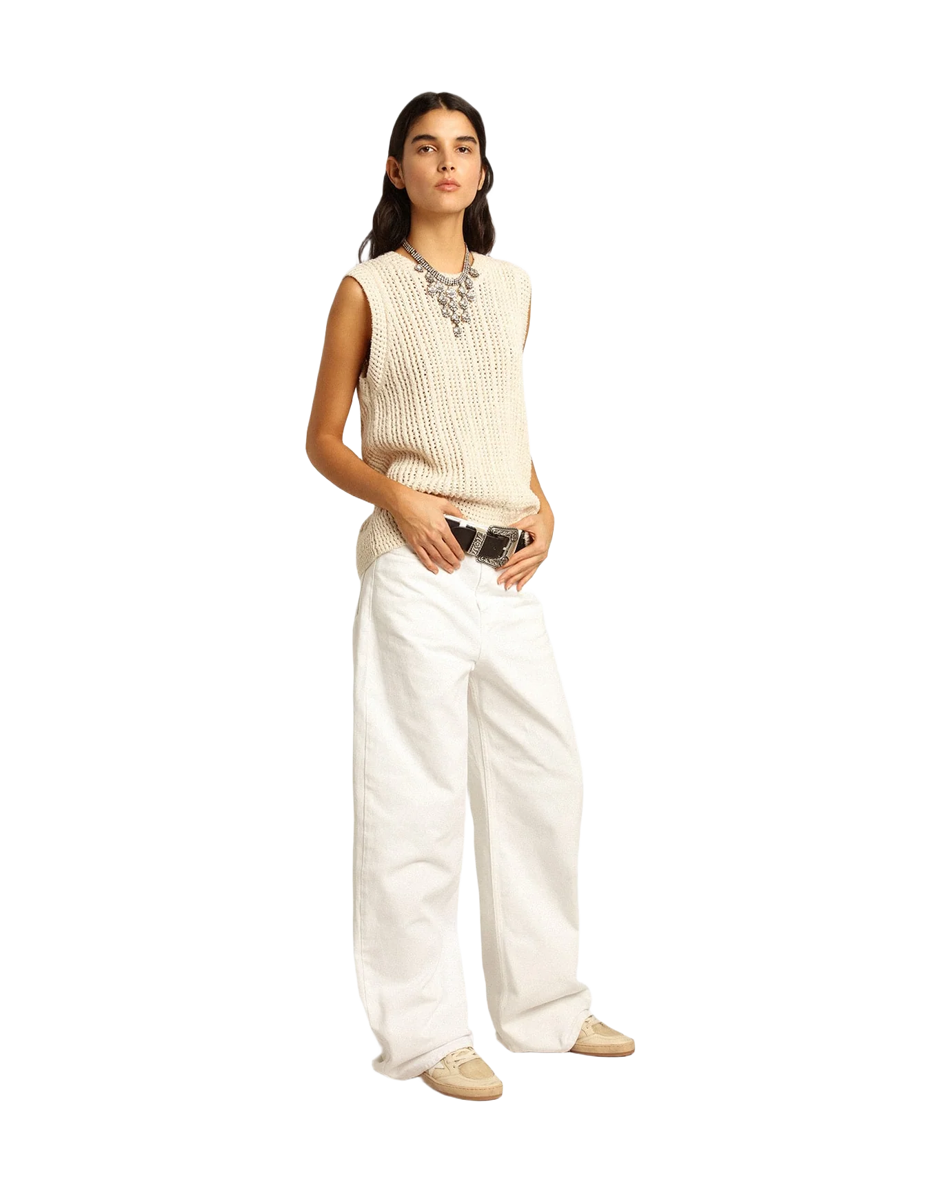 Women | Papyrus-Colored Knitted Sleeveless Top | Papyrus - Image 5