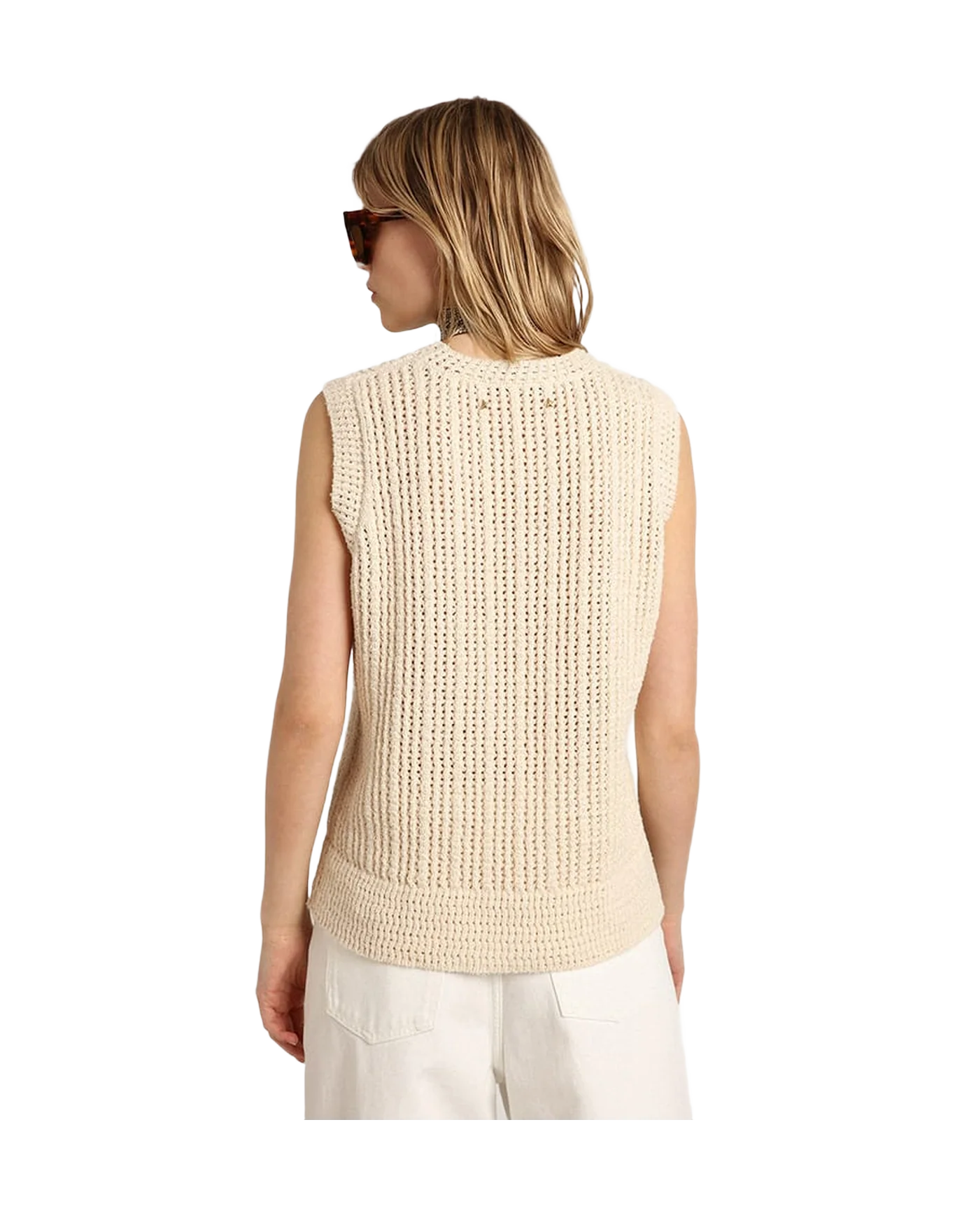 Women | Papyrus-Colored Knitted Sleeveless Top | Papyrus - Image 8