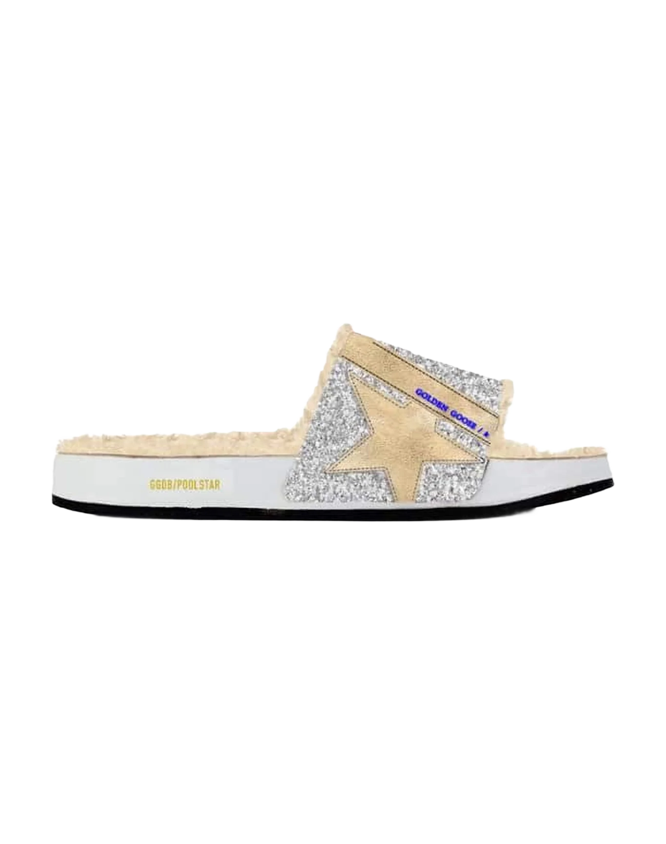 Women | Poolstar Glitter Upper Suede Star Shearling Lining | Silver x Cappuccino x Beige - Image 2
