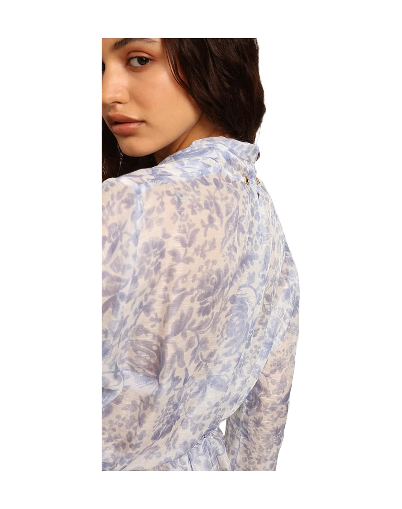 Women | Resort Collection Linen Blend Kaftan Dress with Mediterranean Blue Print | Mediterranian Blue - Image 11