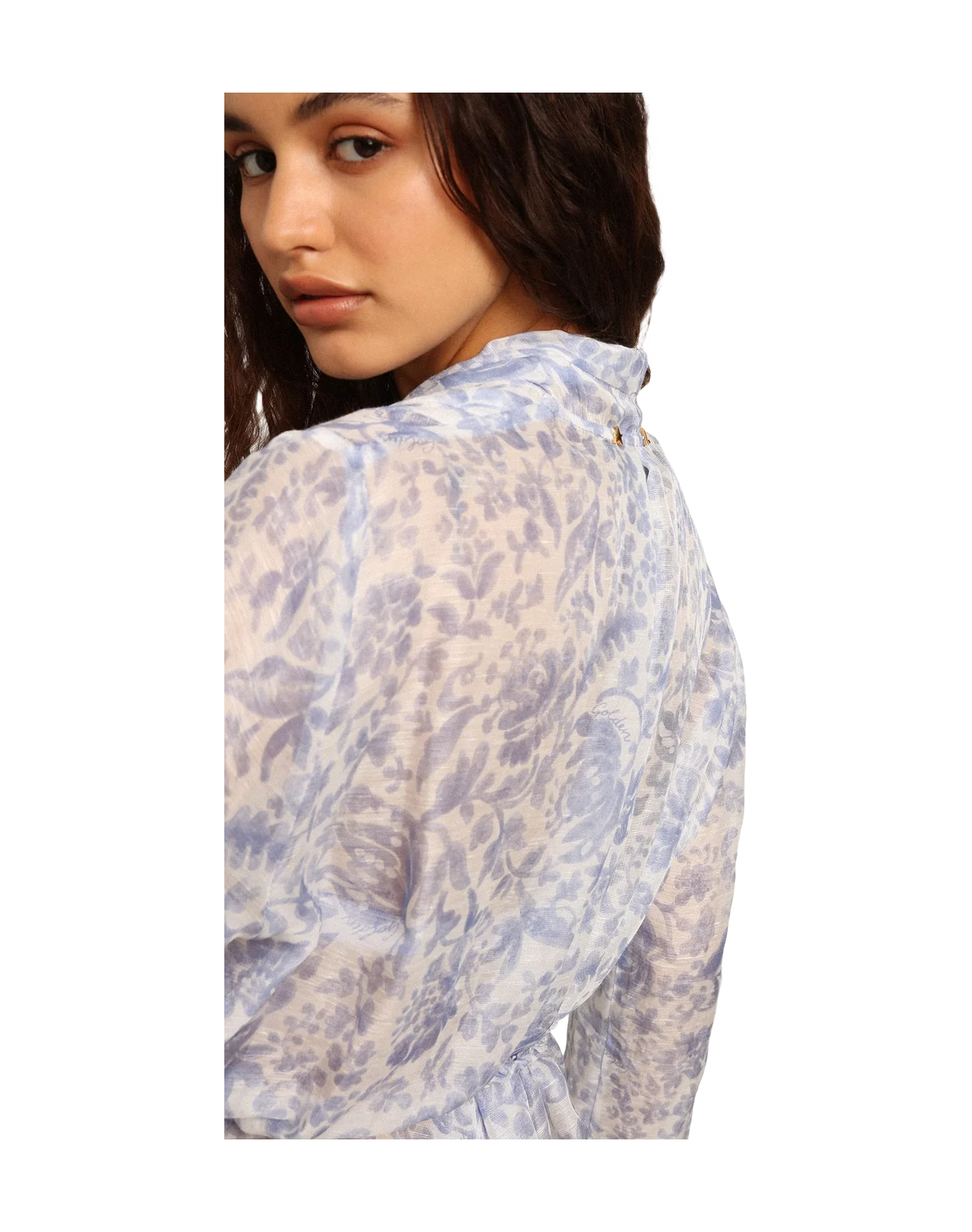 Women | Resort Collection Linen Blend Kaftan Dress with Mediterranean Blue Print | Mediterranian Blue - Image 15
