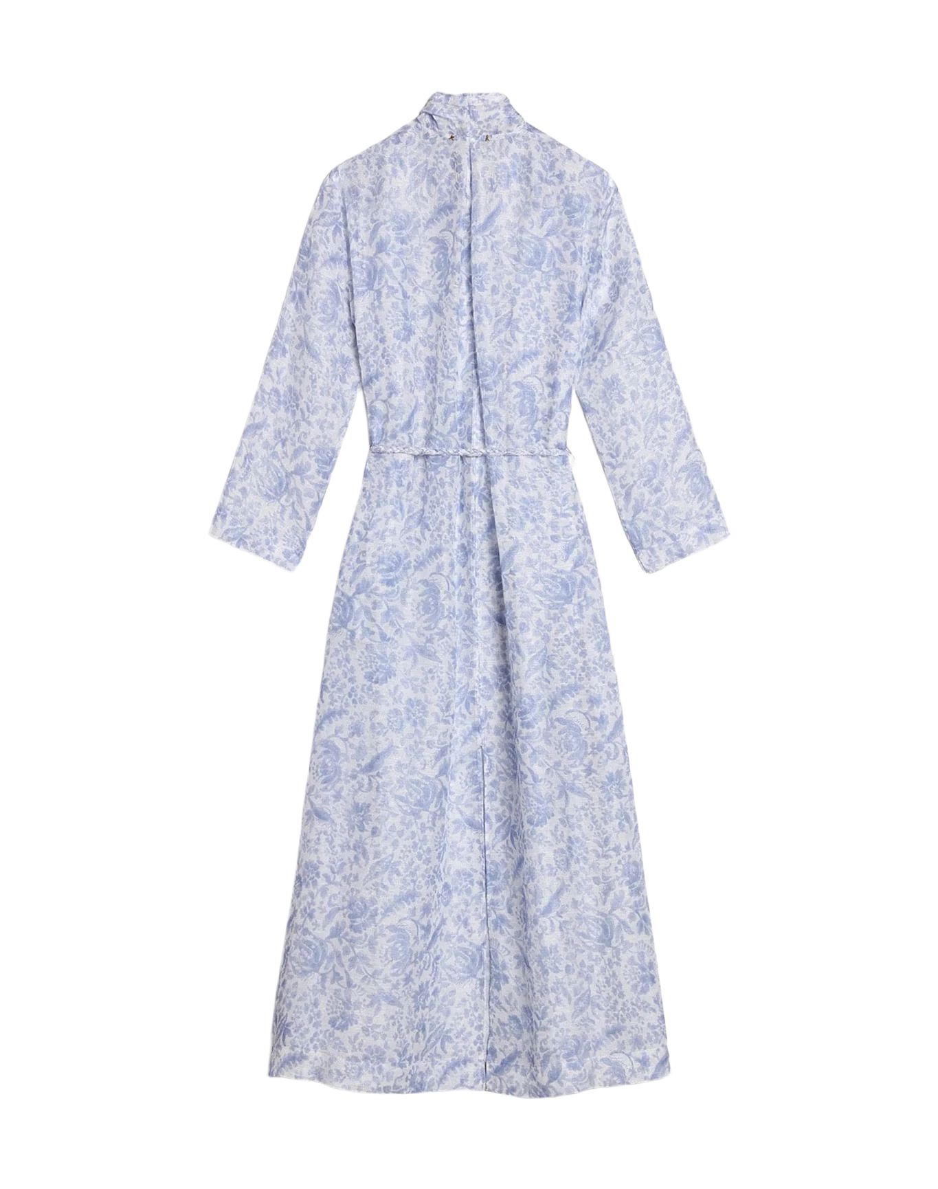 Women | Resort Collection Linen Blend Kaftan Dress with Mediterranean Blue Print | Mediterranian Blue - Image 6
