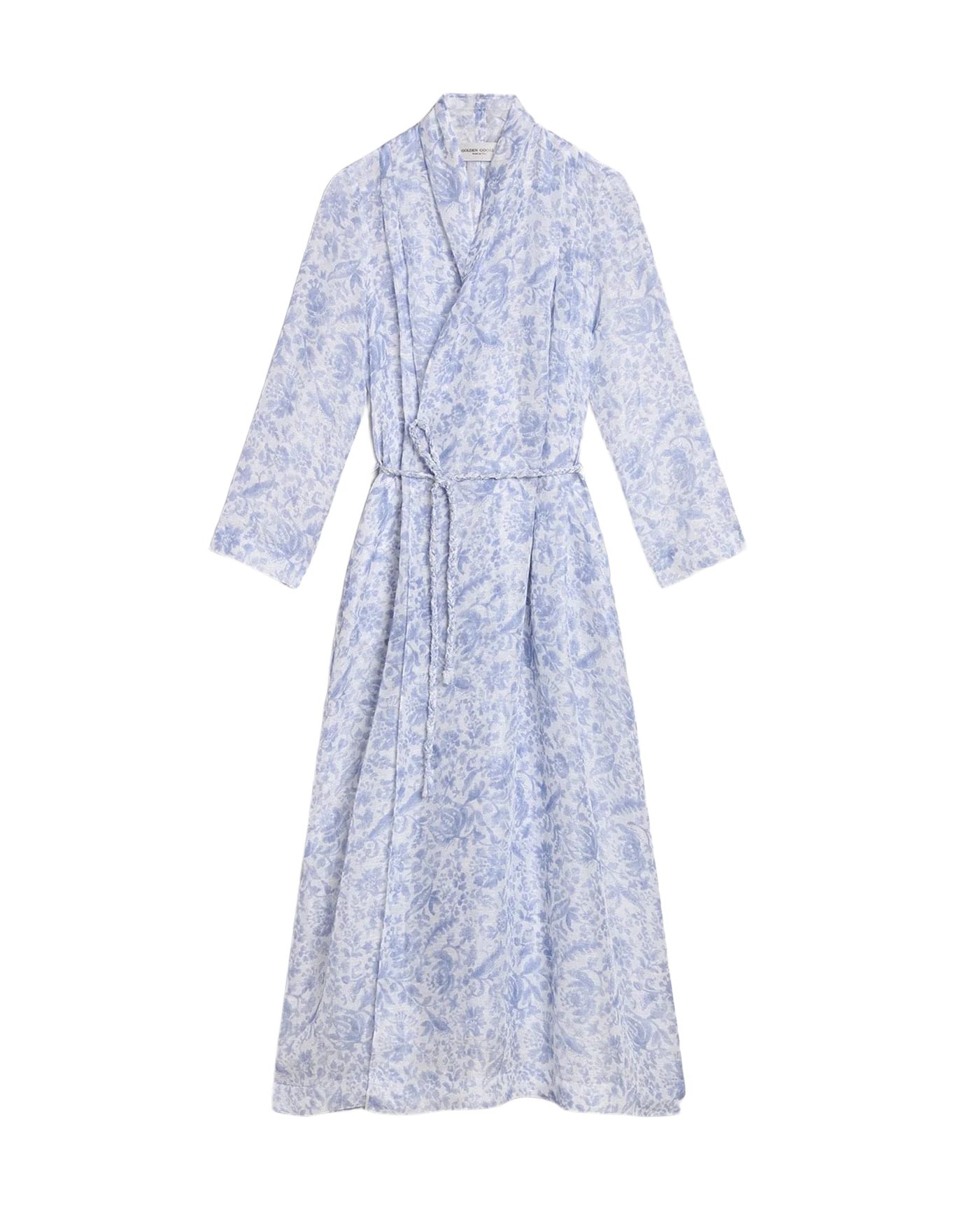 Women | Resort Collection Linen Blend Kaftan Dress with Mediterranean Blue Print | Mediterranian Blue - Image 8