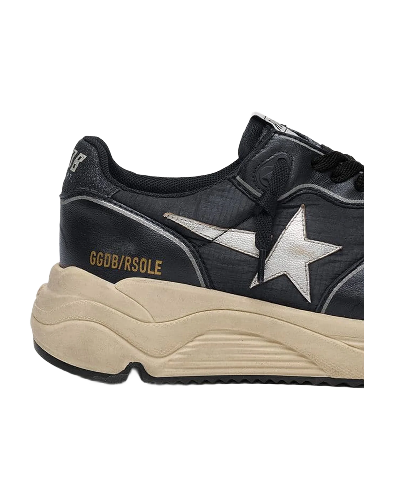 Women | Running Sole Black Nappa Leather & Nylon with A Silver Leather Star | Black x Silver - Image 7