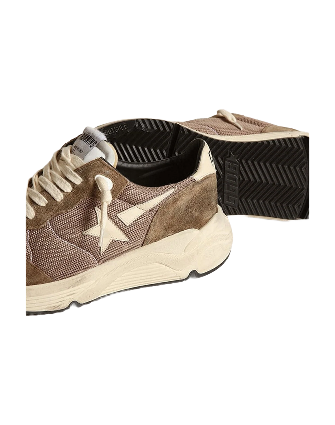 Women | Running Sole Brown Mesh & Suede with Beige Star | Olive Green x Cream