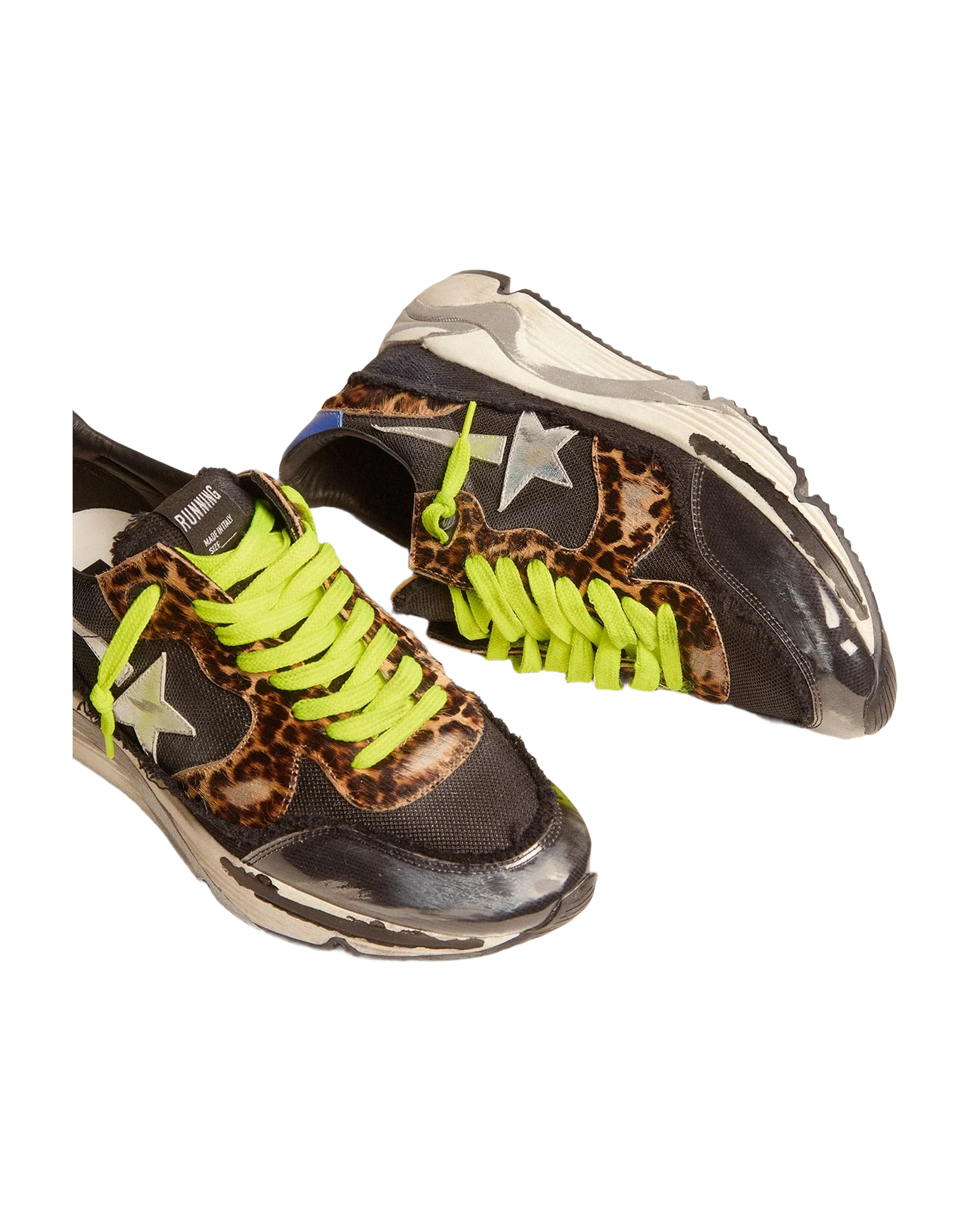 Women | Running Sole Ltd Black Mesh with Leopard Pony Skin Inserts | Black x Silver x Beige Brown Black Leo x Blue - Image 5
