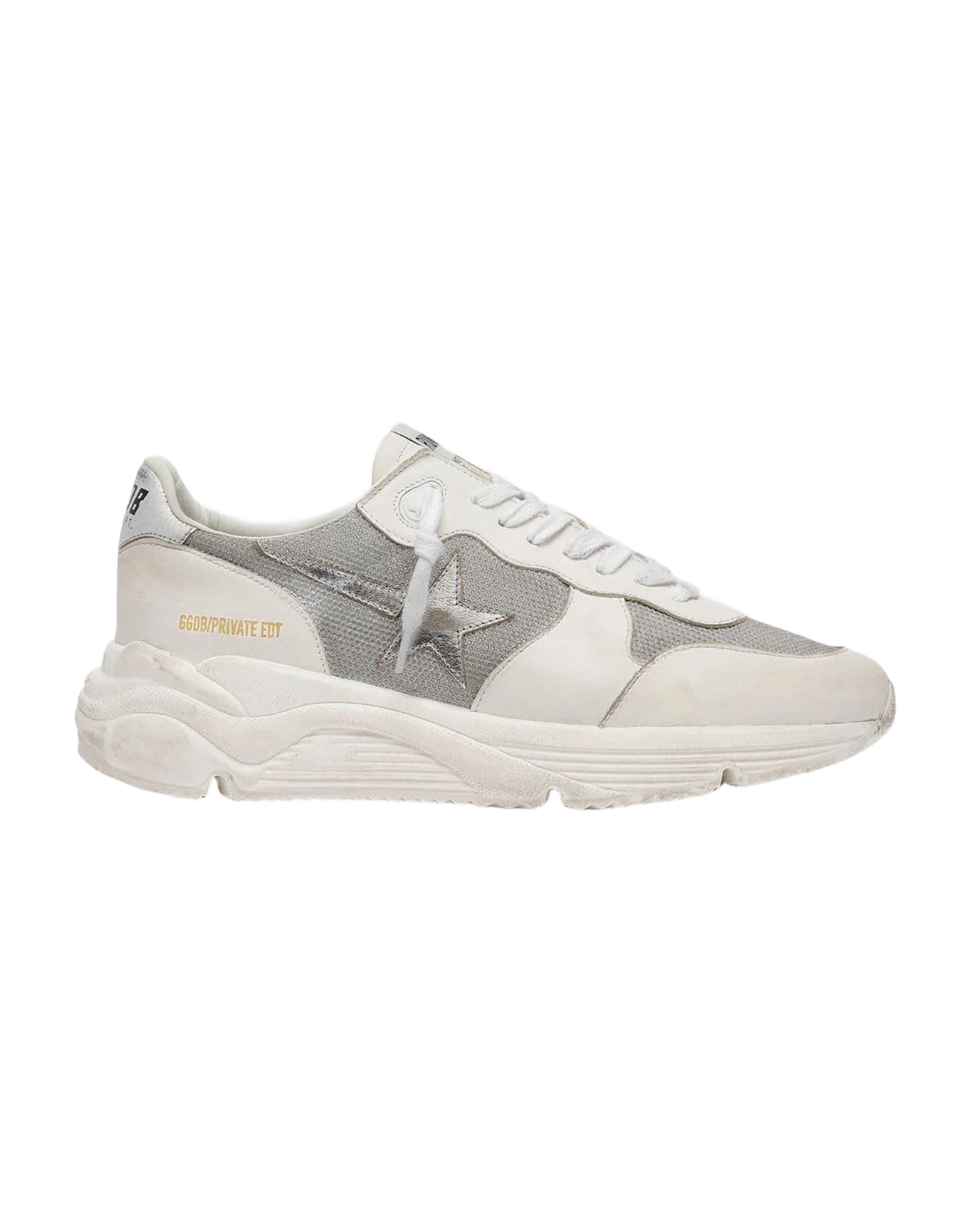 Women | Running Sole Mesh & Nubuck with Silver Metallic Leather Star | Optic White x Silver - Image 2