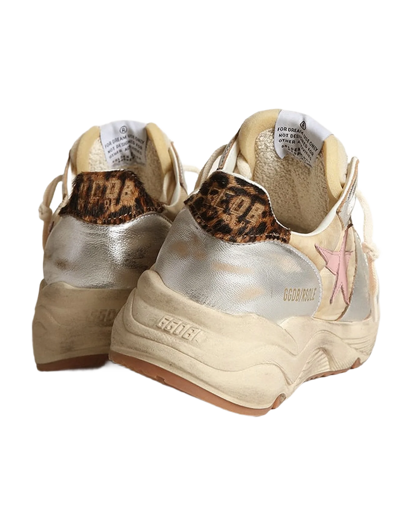 Women | Running Sole Silver Leather with Beige Brown Black Leo Heel Tab & Pink Star | Beige x Silver x Cream x Antique Pink x Beige Brown Black Leo - Image 7