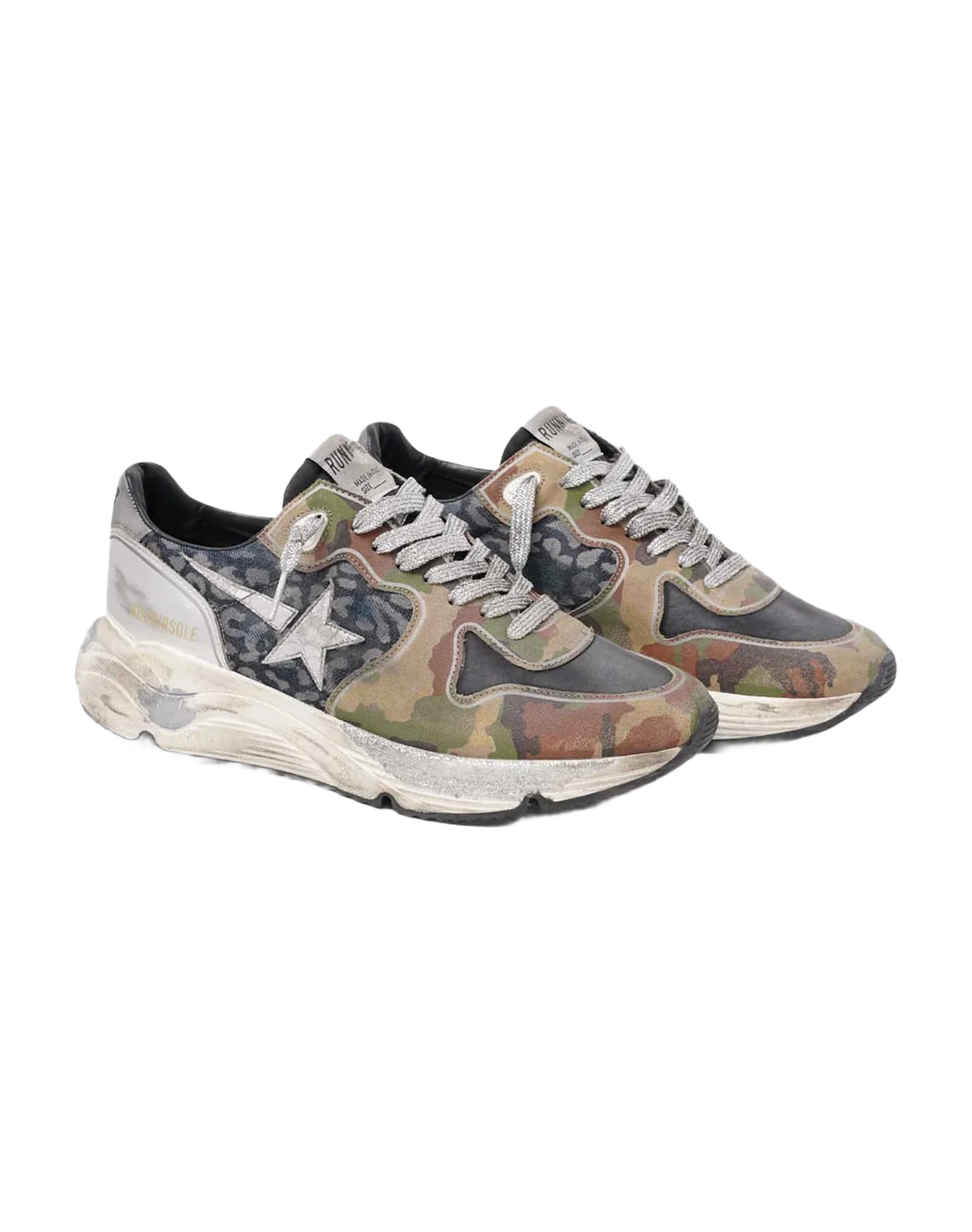 Women | Running Sole Sneakers Leopard & Mimetic Print with Laminated Silver Star | Indaco Reflex Leo x Camouflage x Black x Silver - Image 2