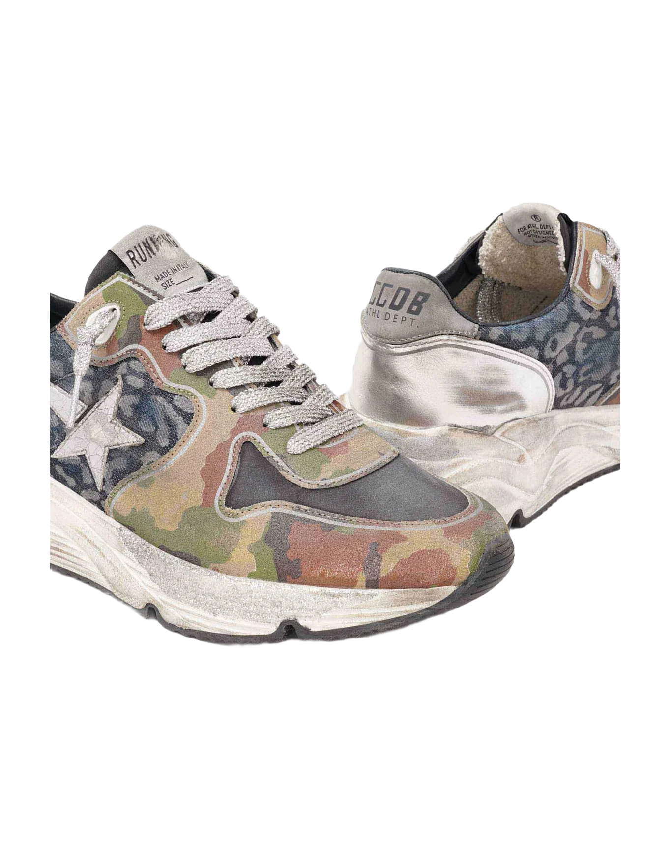 Women | Running Sole Sneakers Leopard & Mimetic Print with Laminated Silver Star | Indaco Reflex Leo x Camouflage x Black x Silver - Image 3