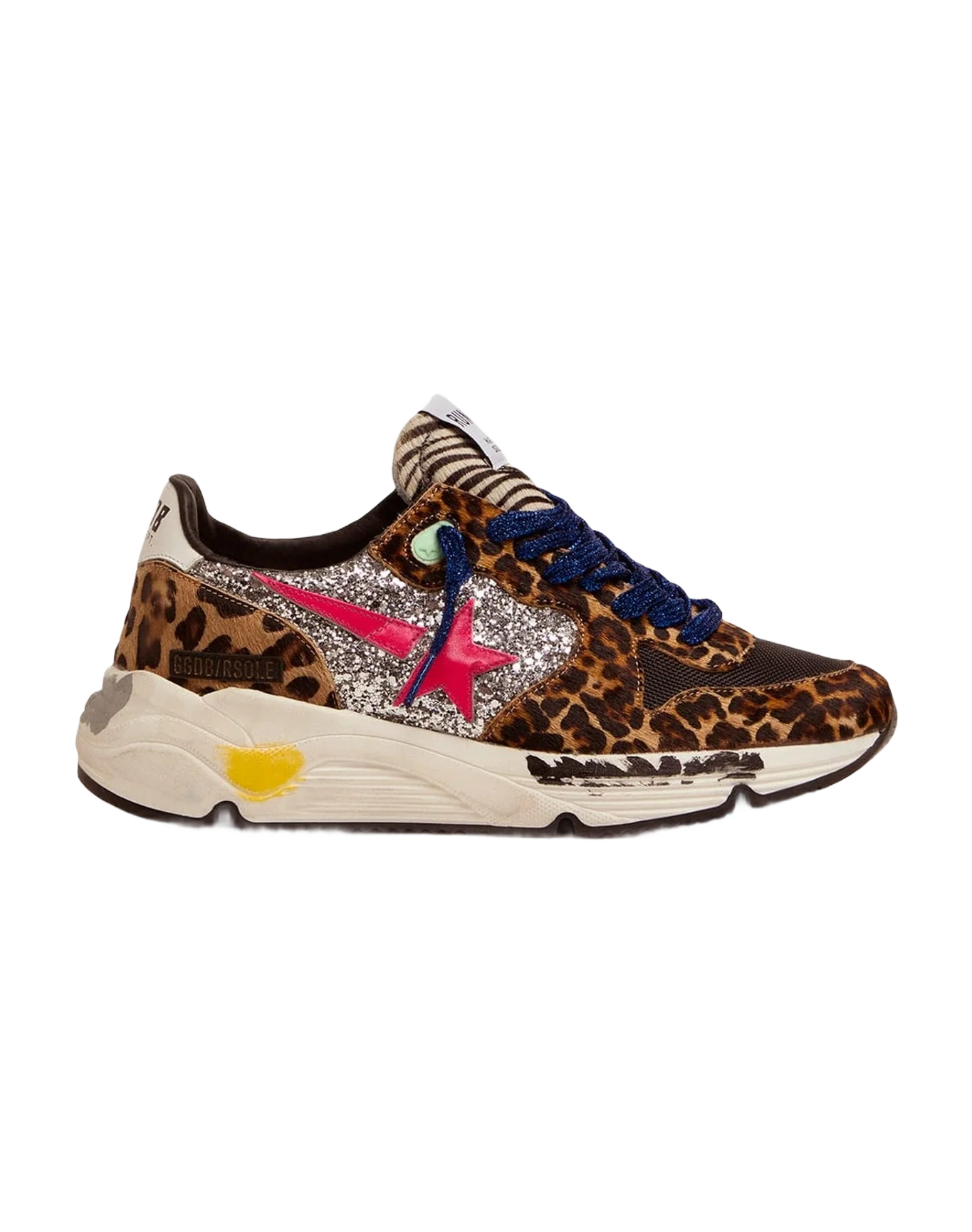 Women | Running Sole Sneakers Leopard-Print Pony Skin with Glitter Inserts | Silver x Brown Black Leo x Black x Fuxia Fluo