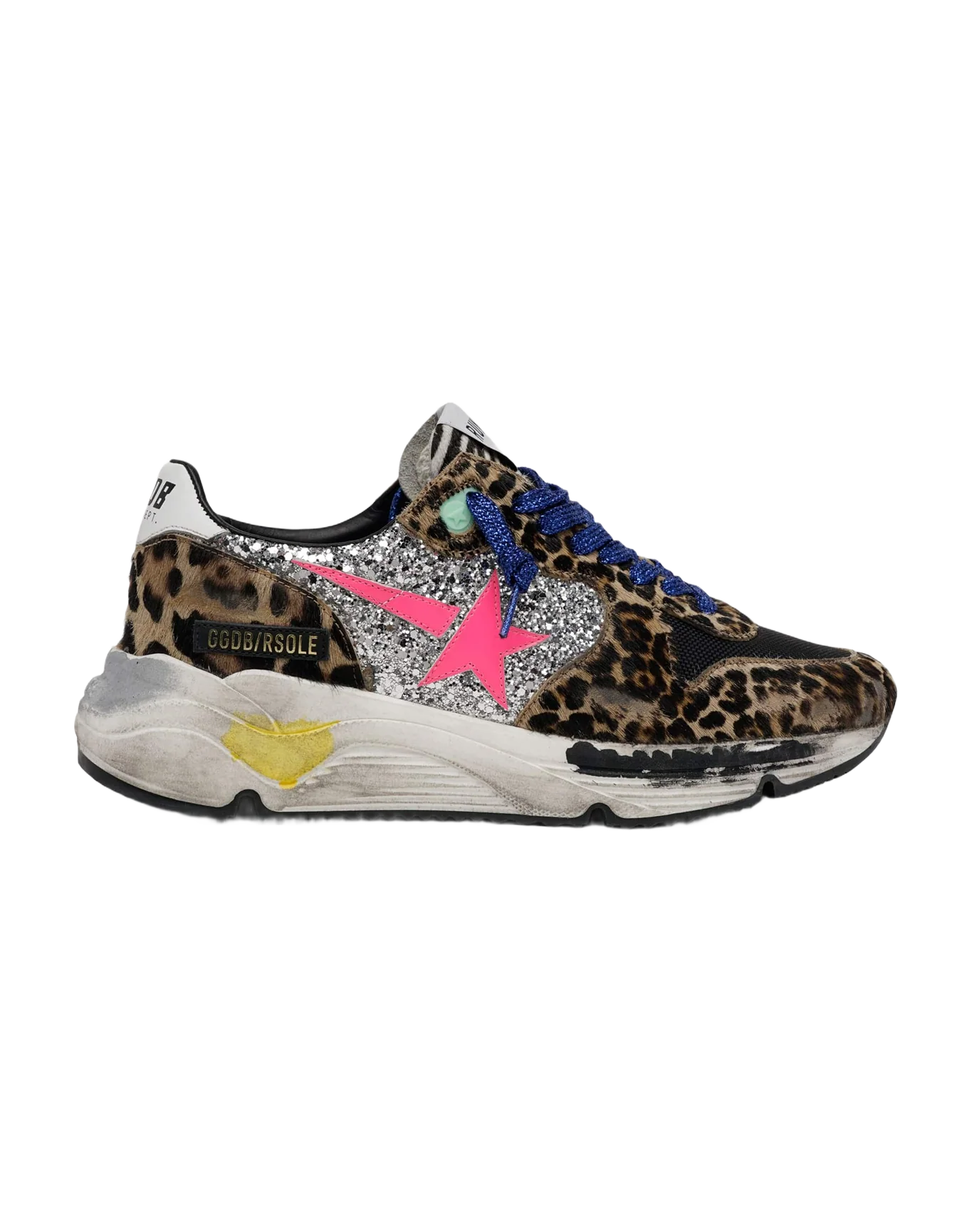 Women | Running Sole Sneakers Leopard-Print Pony Skin with Glitter Inserts | Silver x Brown Black Leo x Black x Fuxia Fluo - Image 4