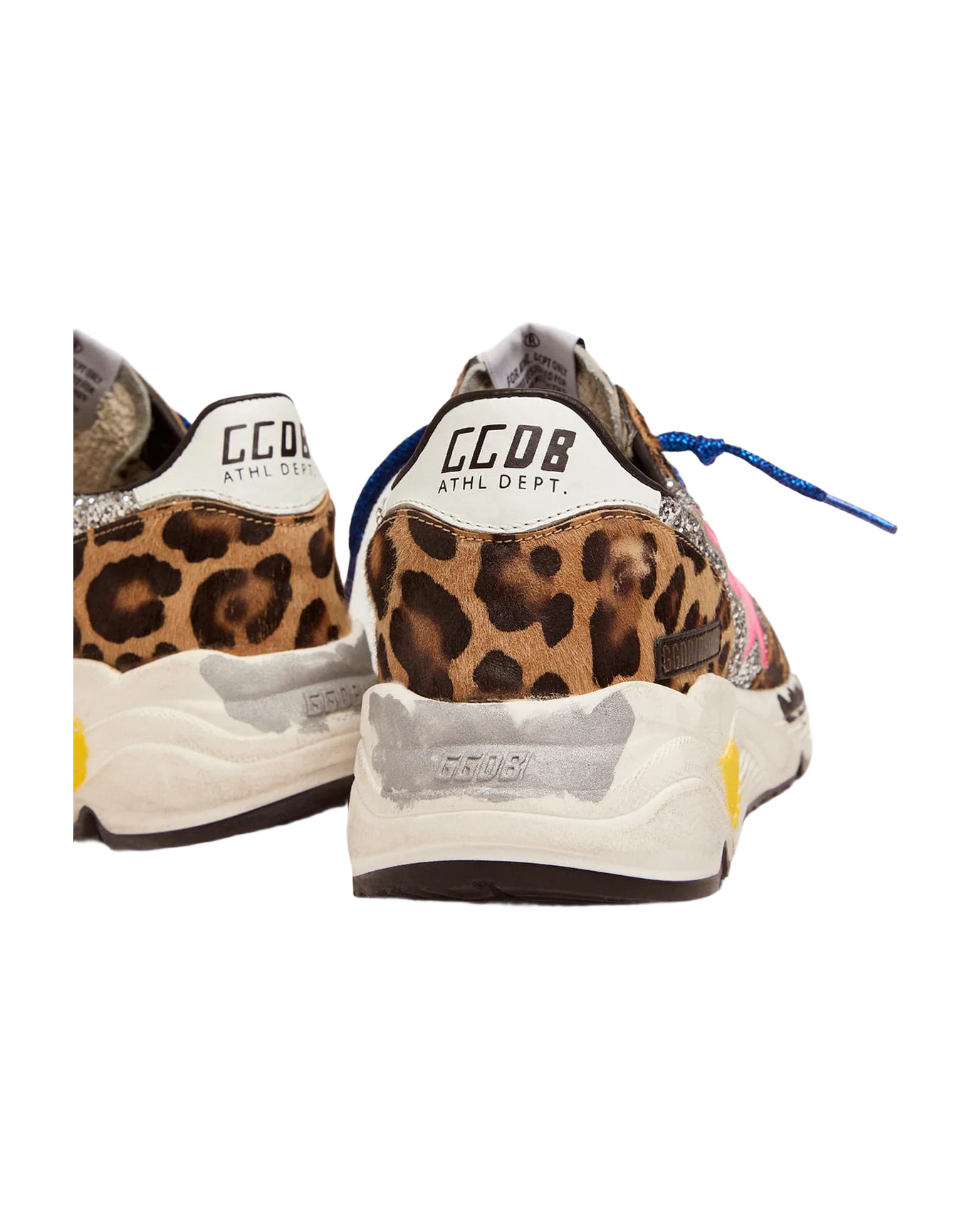 Women | Running Sole Sneakers Leopard-Print Pony Skin with Glitter Inserts | Silver x Brown Black Leo x Black x Fuxia Fluo - Image 5